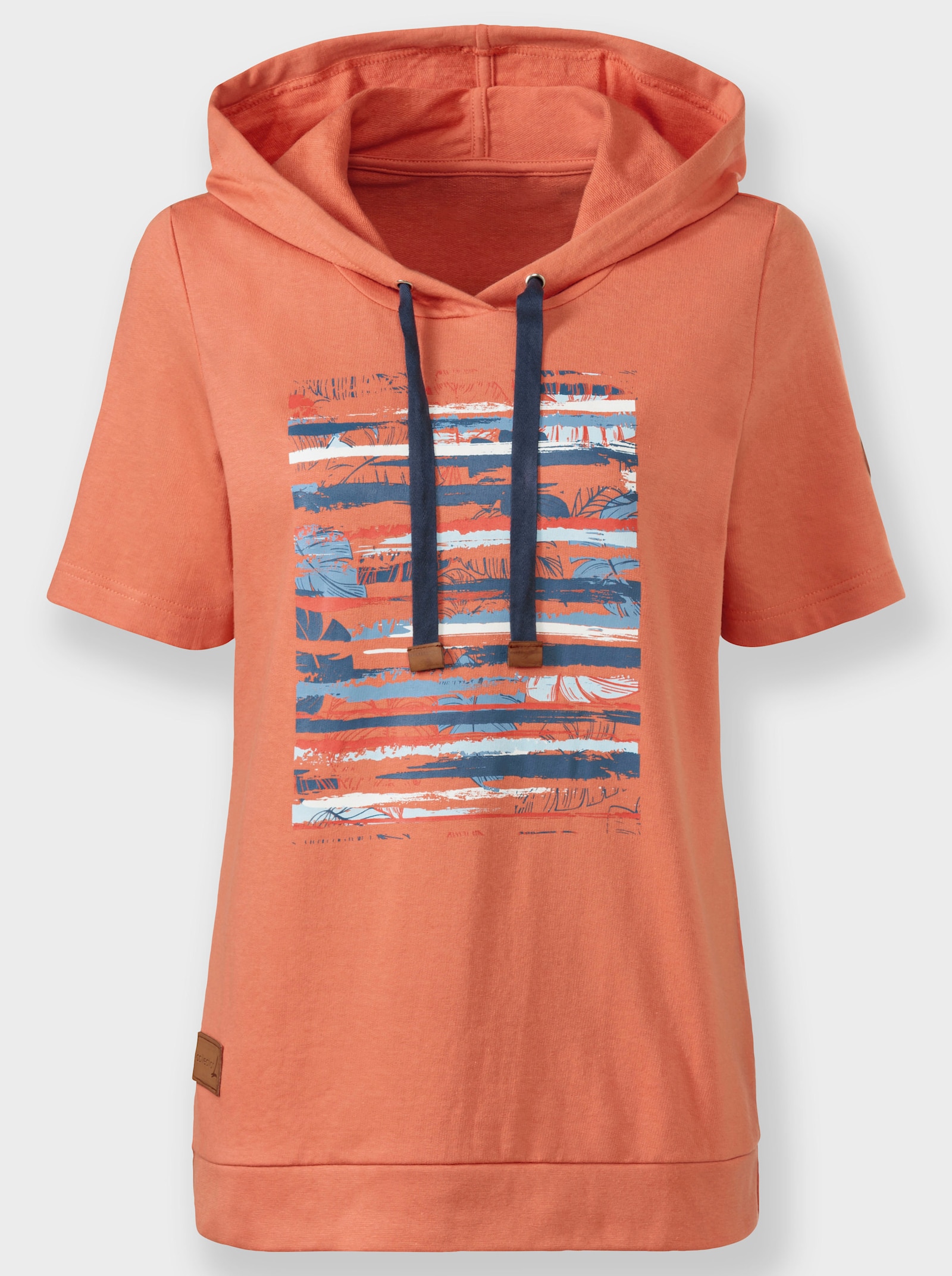 Sweatshirt mit Kapuze - papaya-dunkelblau-bedruckt
