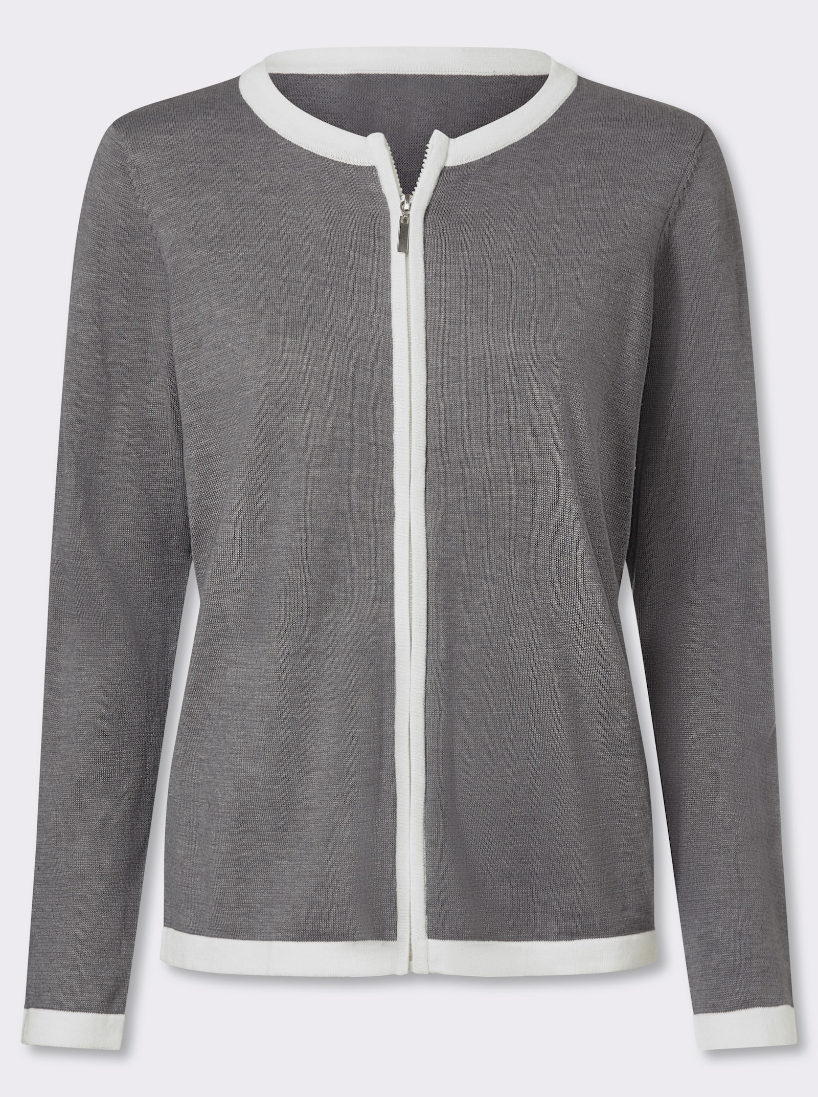 heine Fijn gebreid vest met ritssluiting - grijs gemêleerd