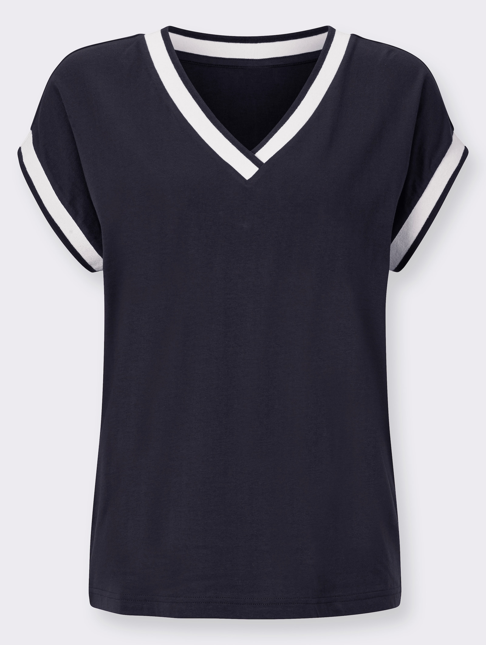 Kurzarmshirt mit Zierband - marine