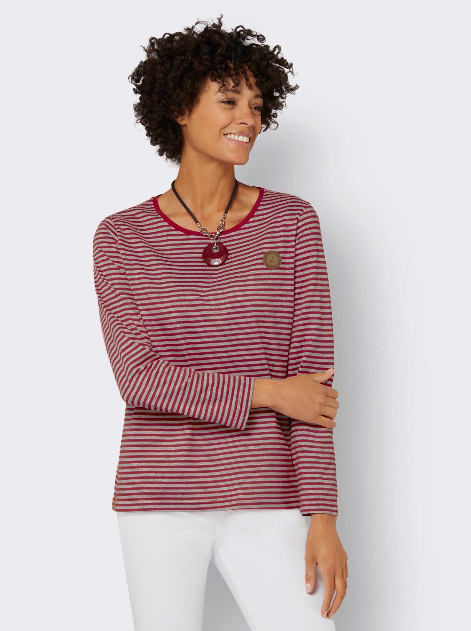 T-shirt rayé avec manches longues - cerise-gris clair à rayures