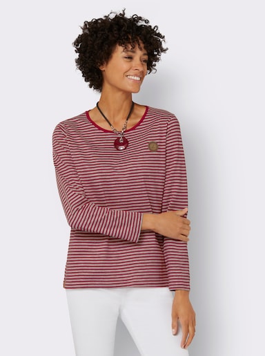 Ringelshirt mit langen Ärmeln - kirsche-hellgrau-gestreift