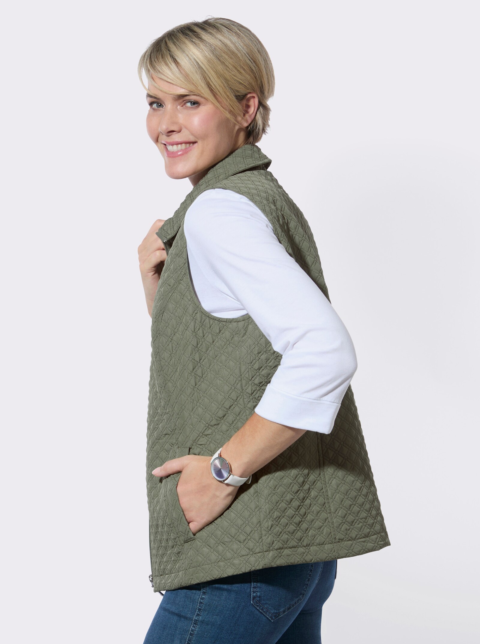 Steppweste mit formgebenden Wiener Nähten - khaki