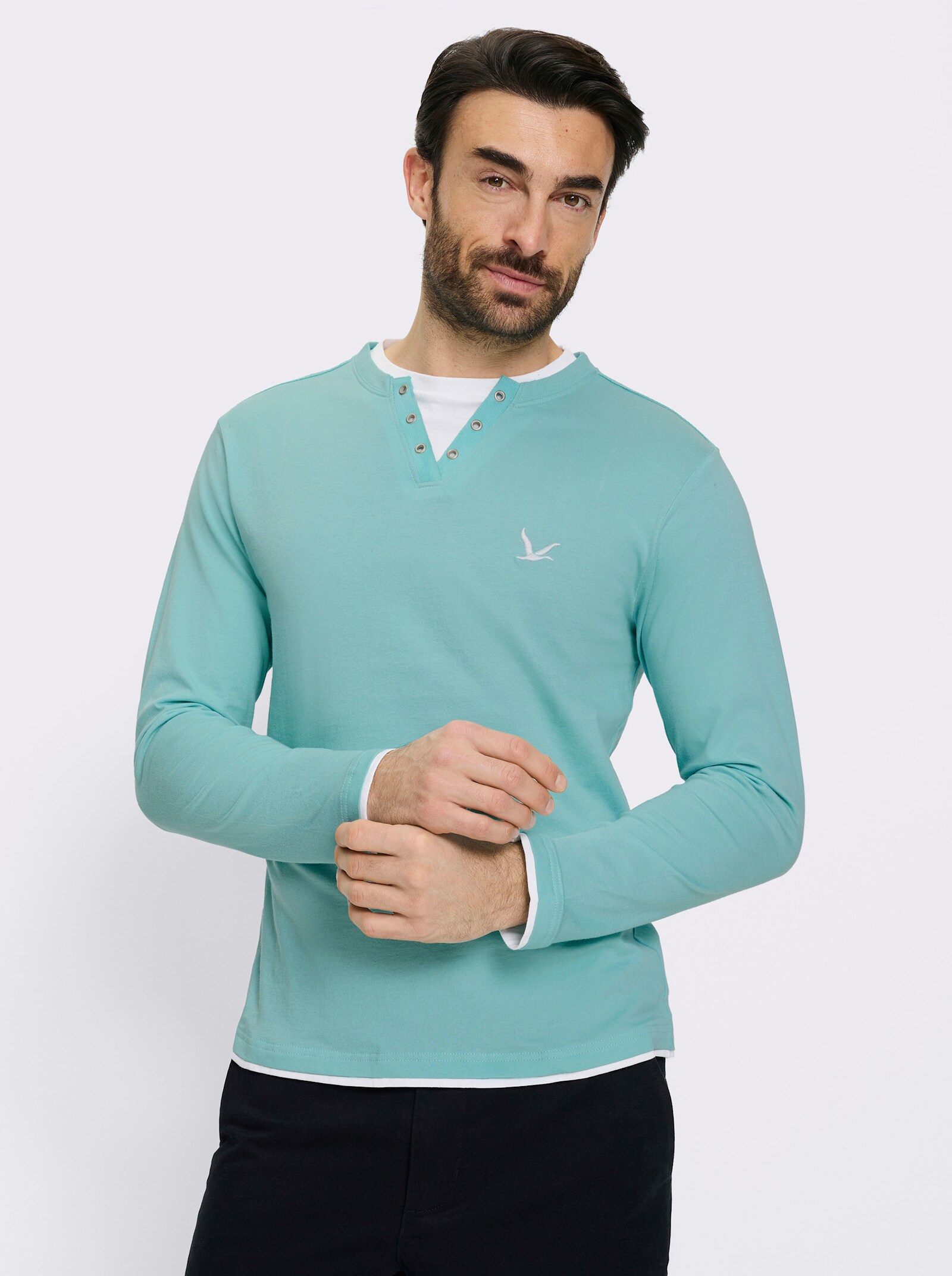 Catamaran Langarmshirt im Doppelpack - mint + hellgrau