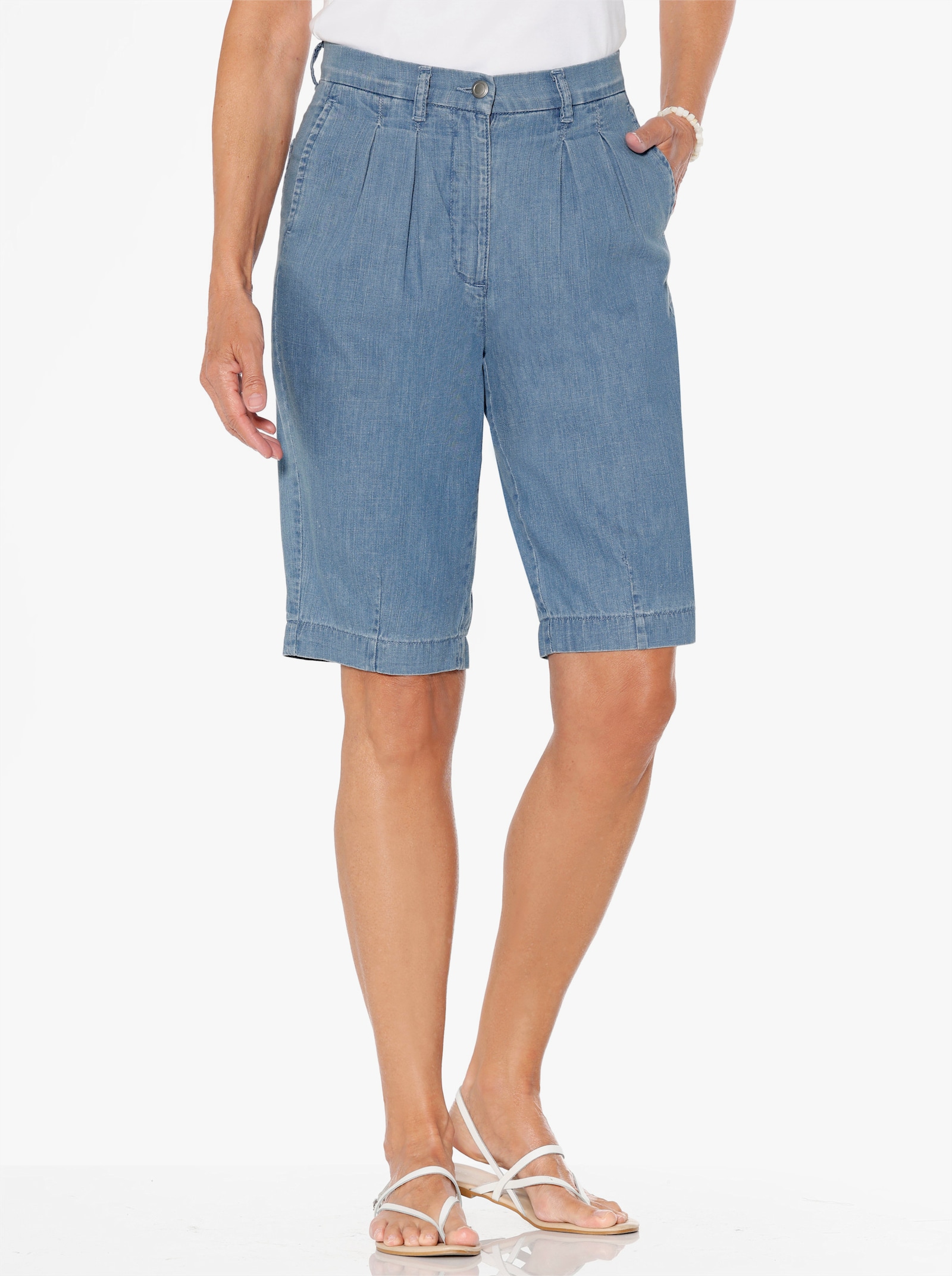 Jeansbermudas aus reiner Baumwolle - blue-bleached