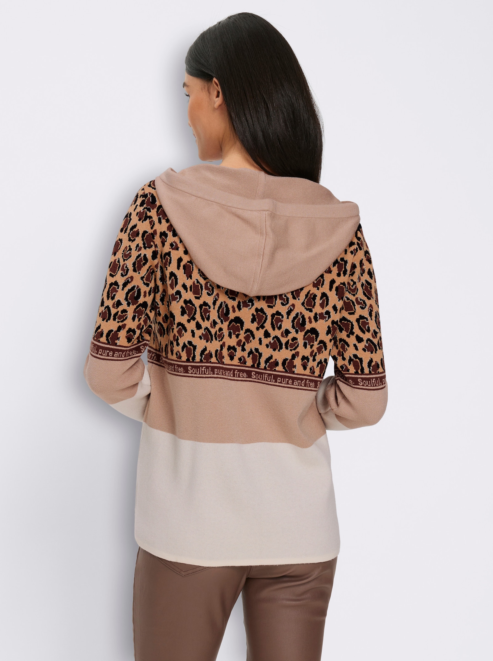 heine Kapuzenstrickjacke mit Animal-Dessin - schoko-champagner-gemustert
