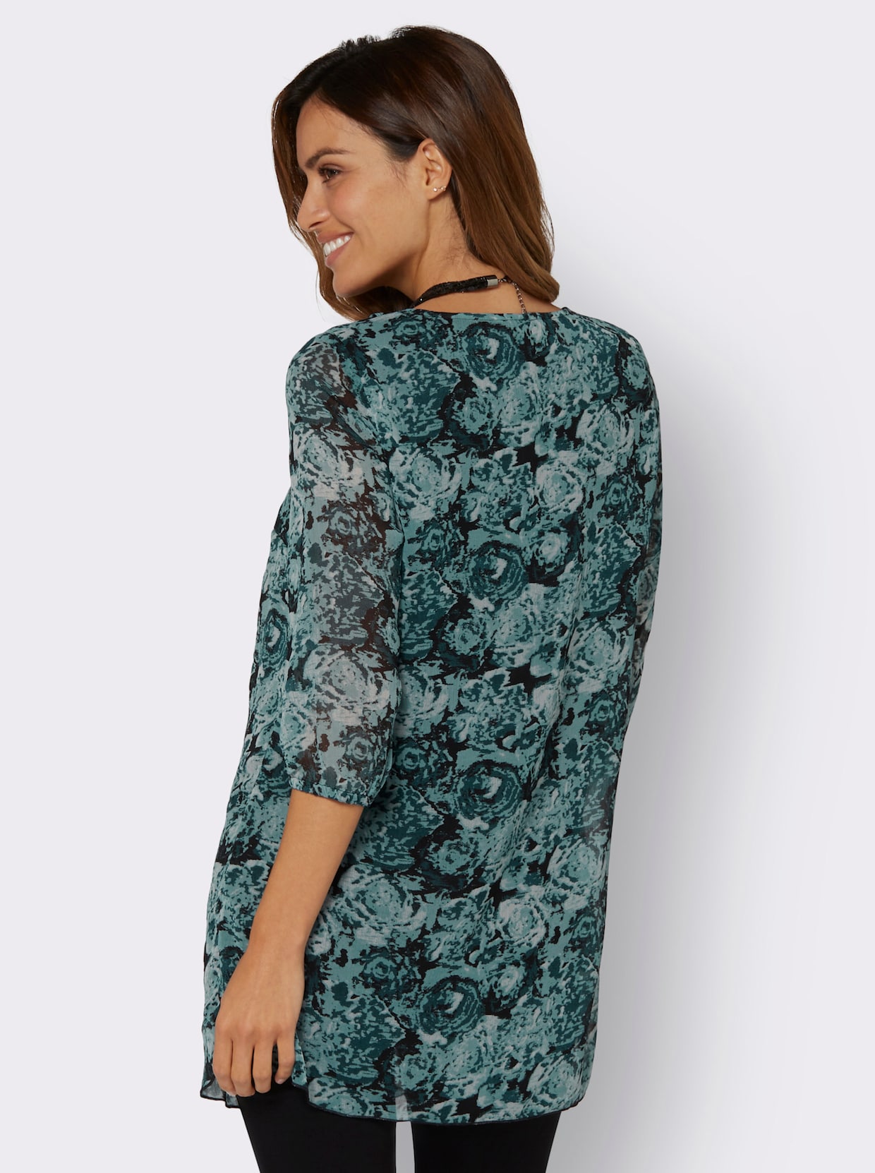 Druckbluse - petrol-zartmint-bedruckt