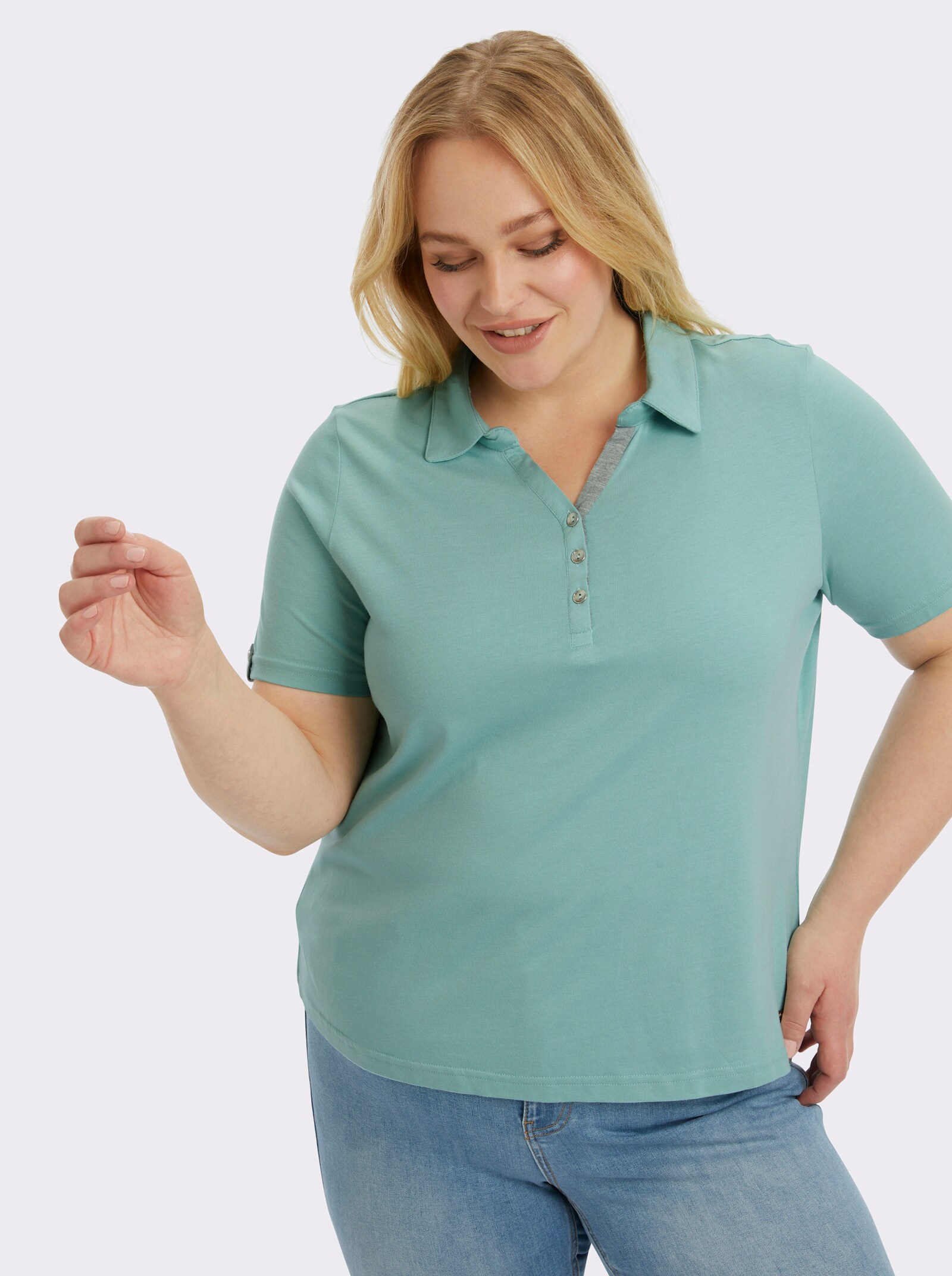 Poloshirt mit Zierriegel - aqua
