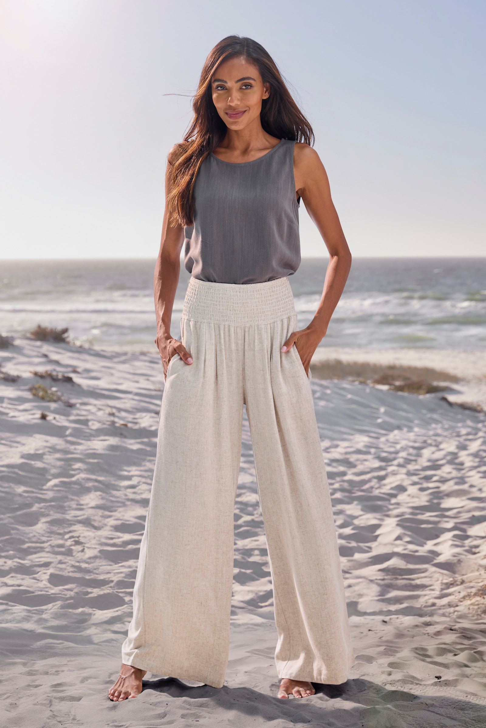 French Connection Leinenhose - beige meliert