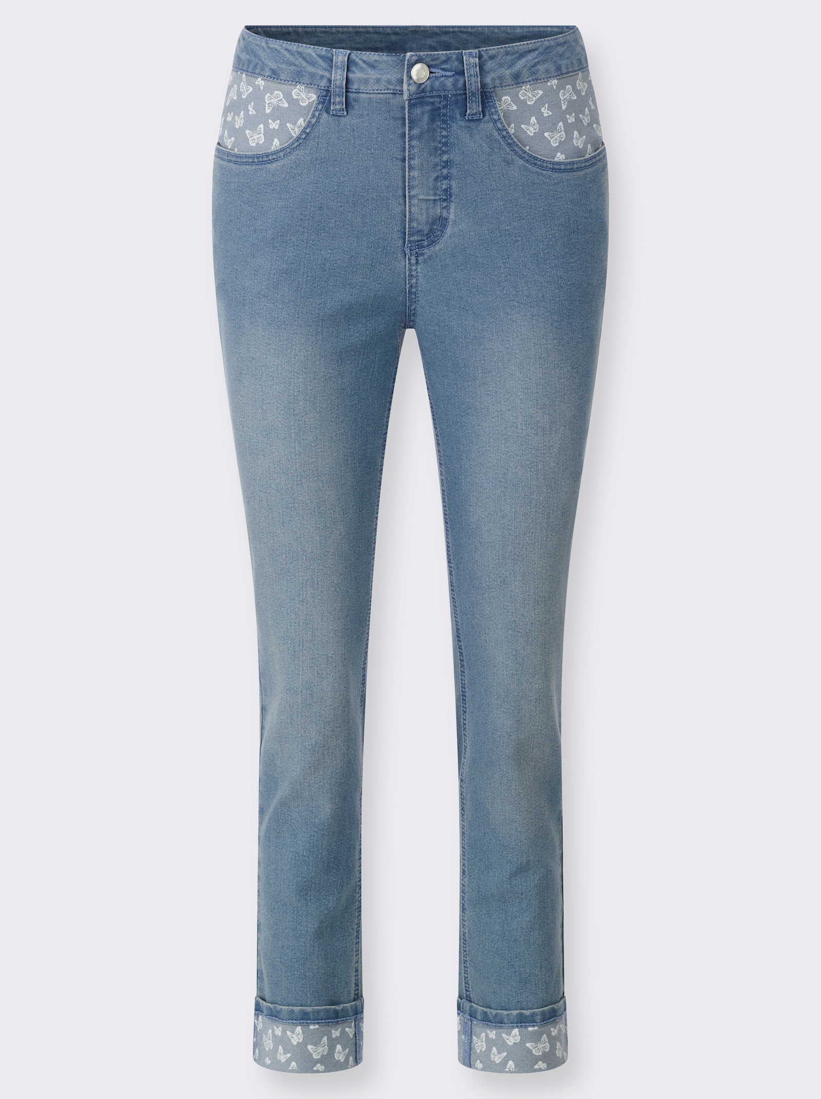 7/8-jeans met vlinderinzetten - blue-bleached