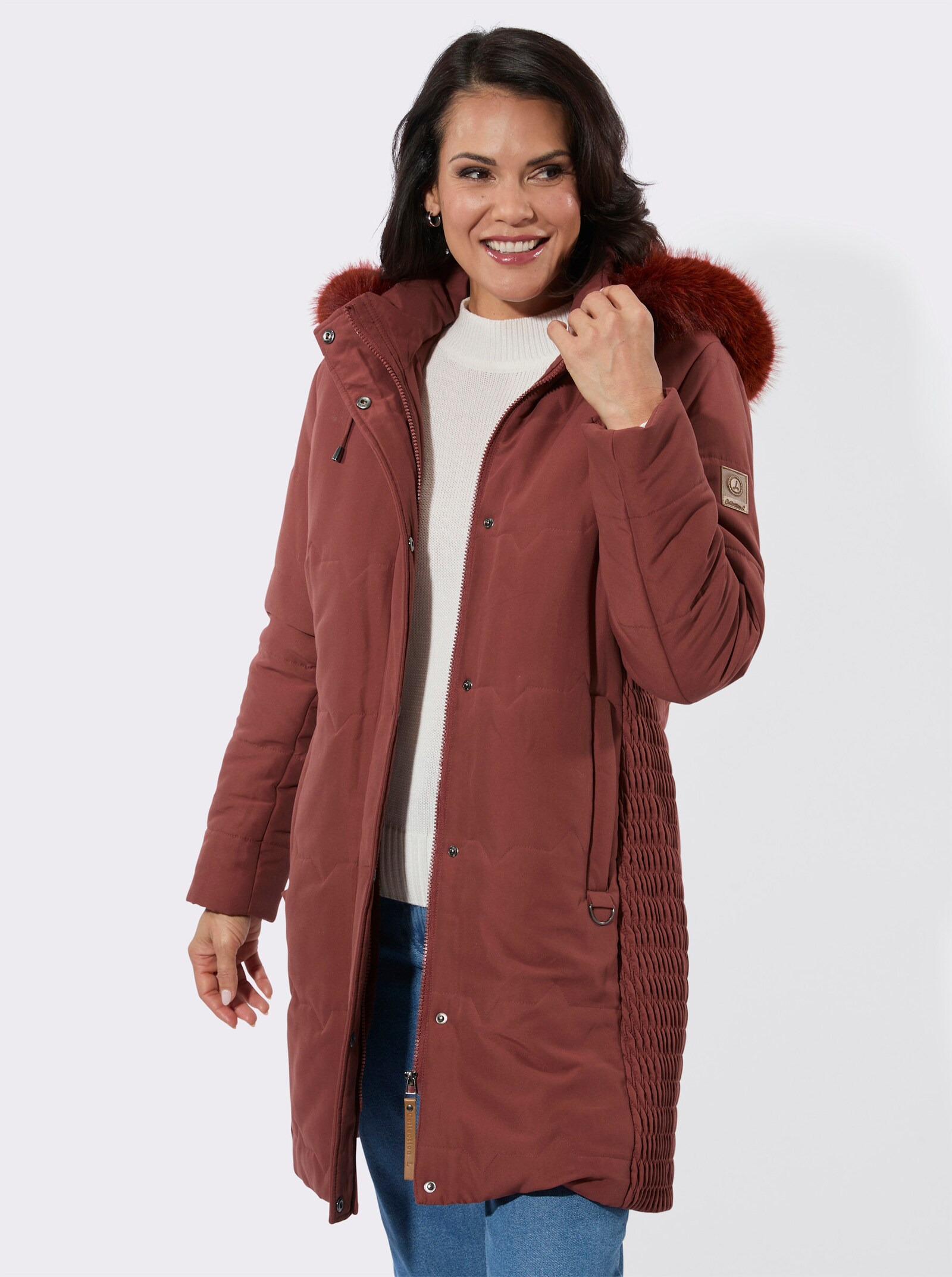 Steppjacke mit Teddy-Fleece-Futter - rostrot