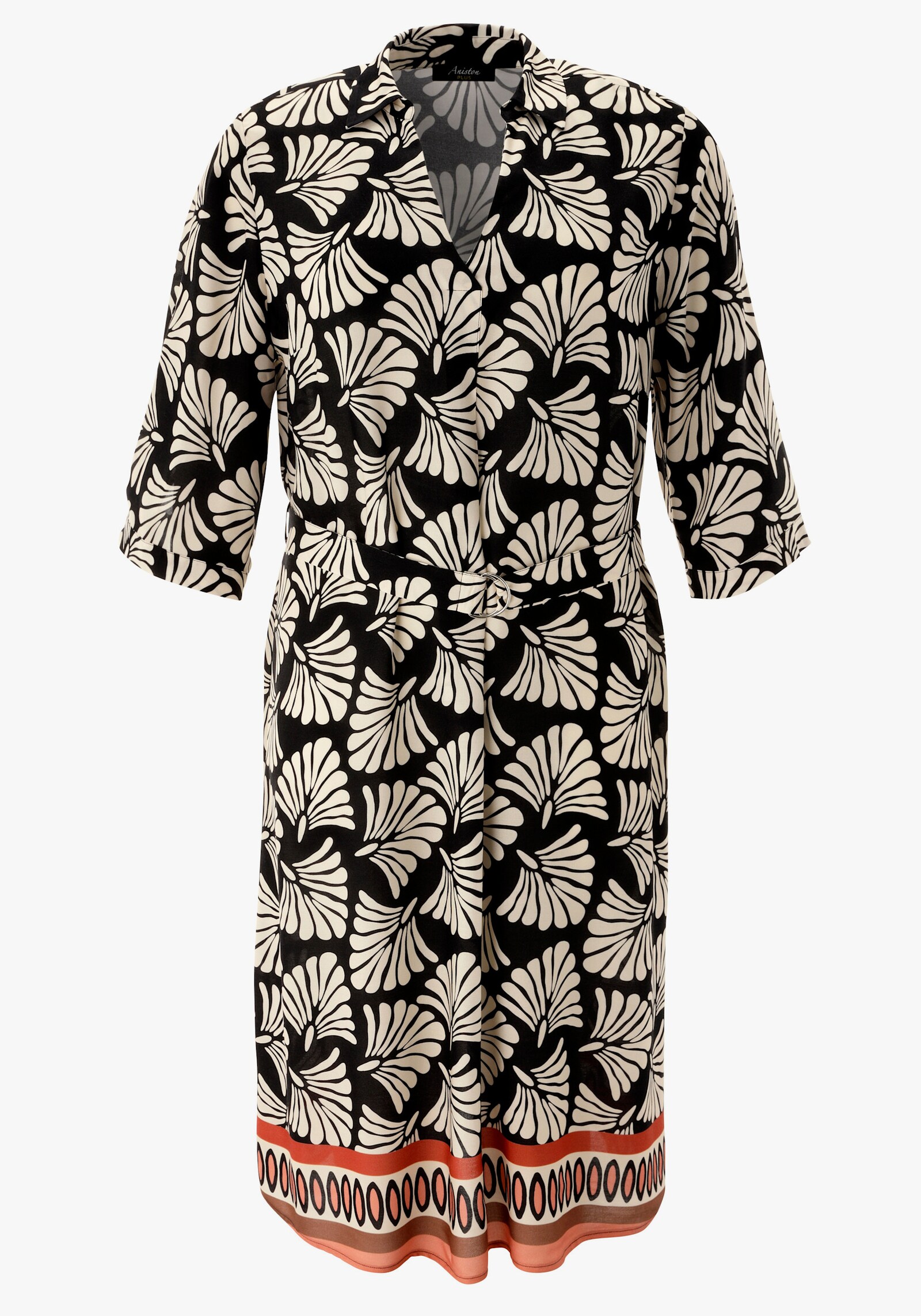 Aniston PLUS Blusenkleid - schwarz-weiß-orange