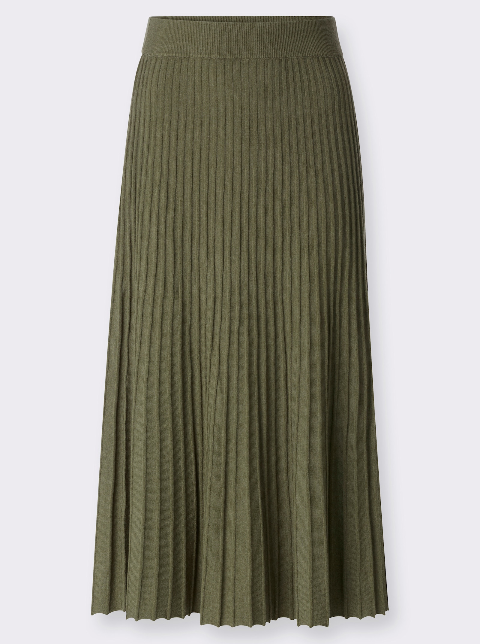heine Gebreide rok in plissélook - kaki gemêleerd