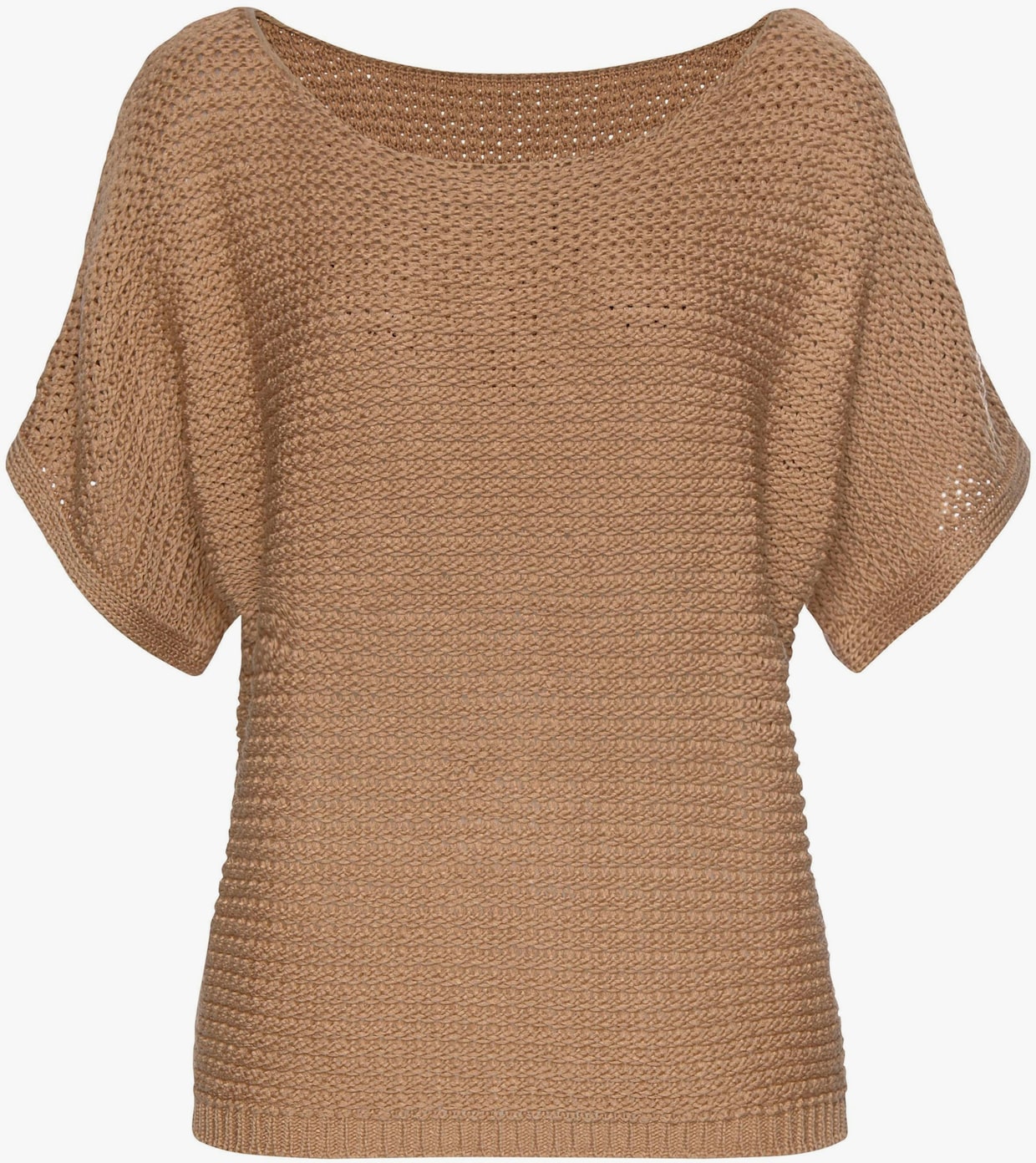 LASCANA Pullover met korte mouwen - camelkleuren