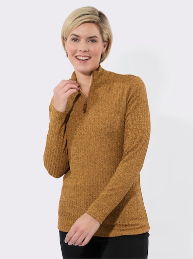 Rippshirt mit Troyerkragen - ocker-meliert