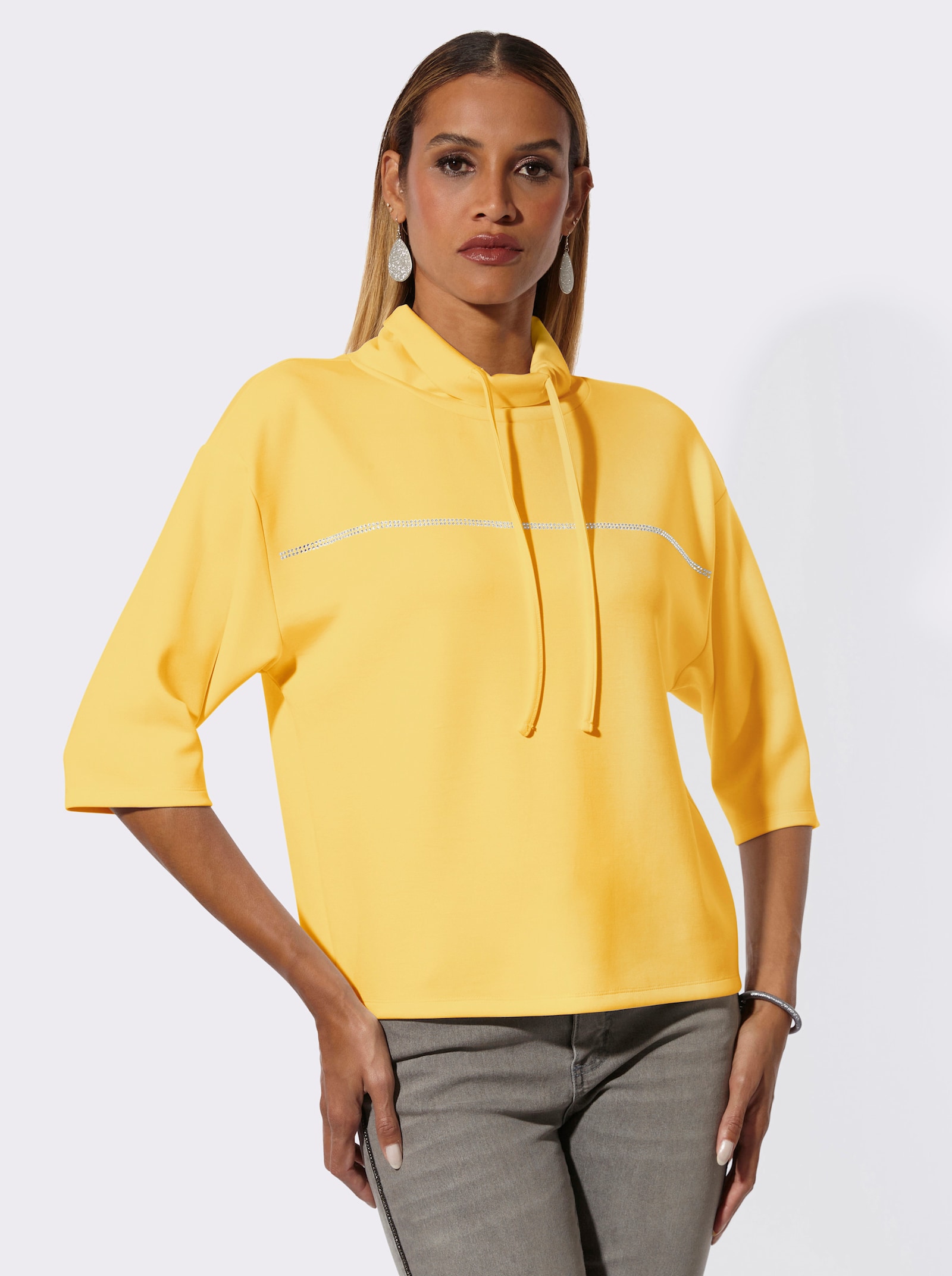 Sweatshirt mit Glitzersteinchen - gelb
