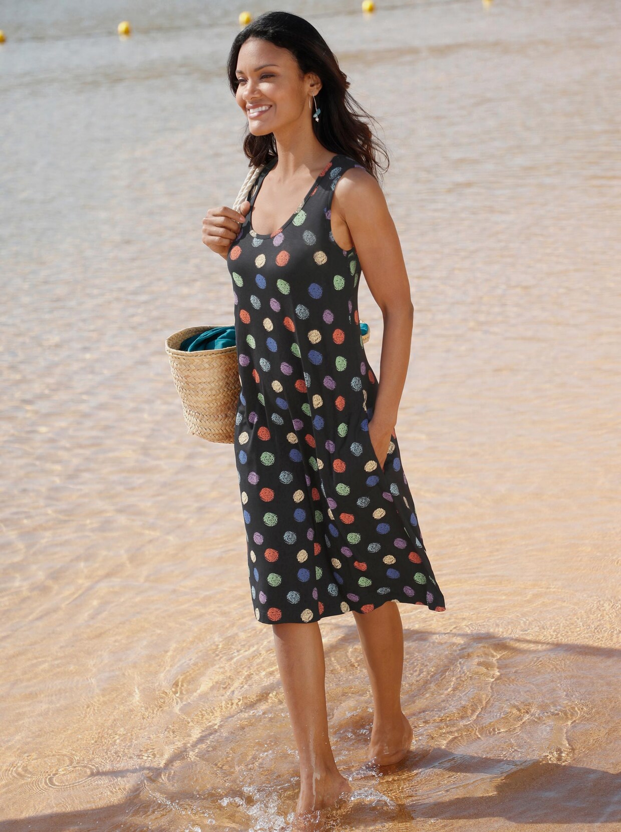 feel good Zomerjurk - zwart/bont bedrukt