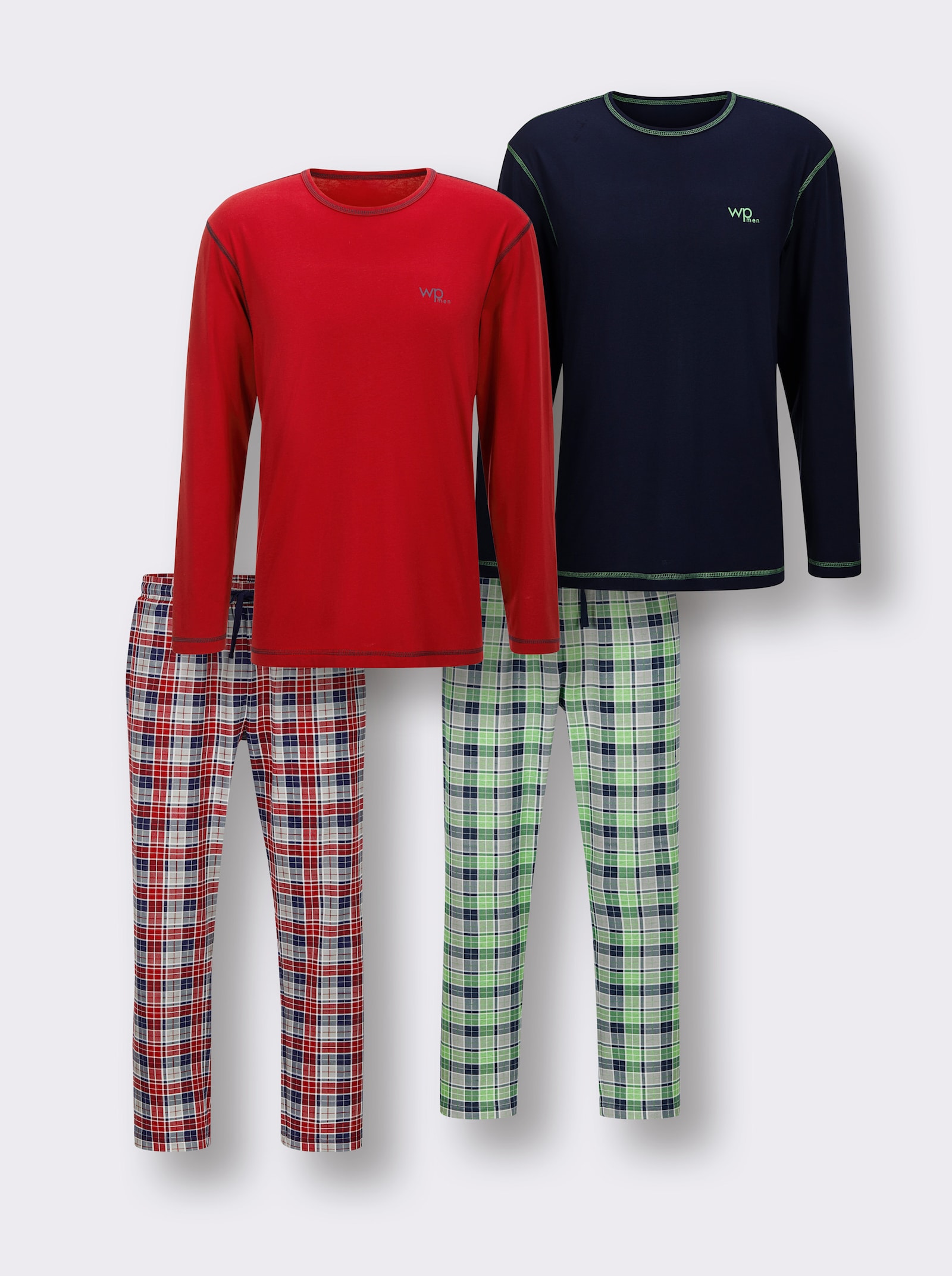 wäschepur men Schlafanzüge - marine-apfel-bedruckt + marine-kirsche-bedruckt