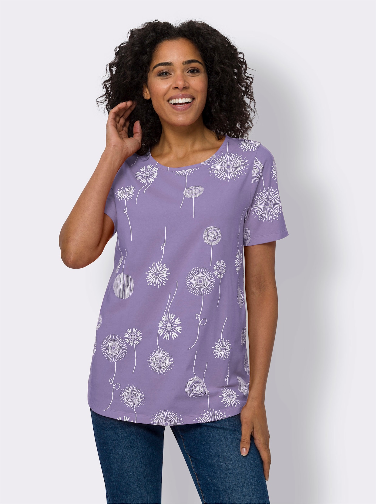 Lang shirt - lavendel-wit bedrukt