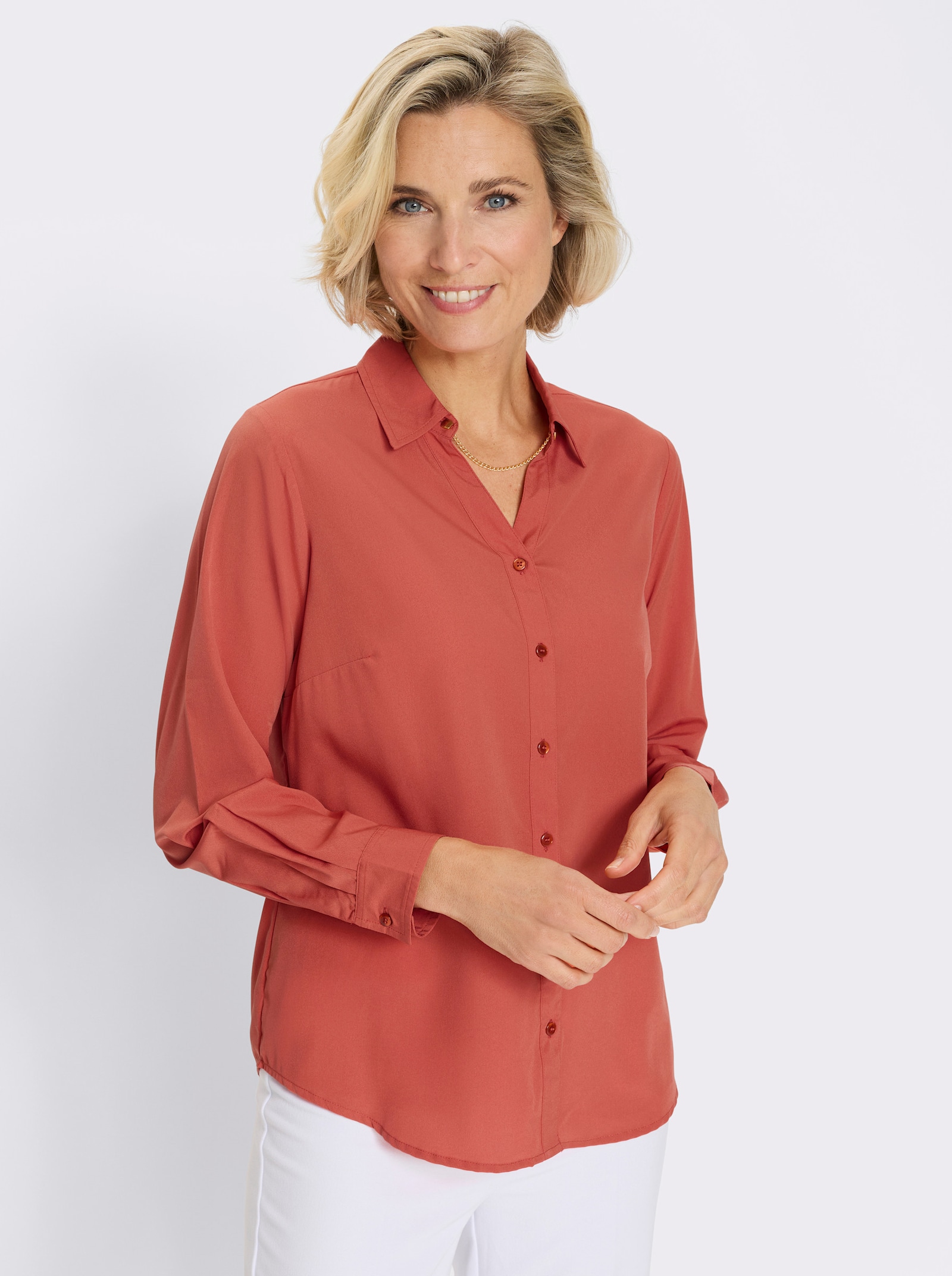 Langarmbluse mit goldfarbener Zierkette - terra