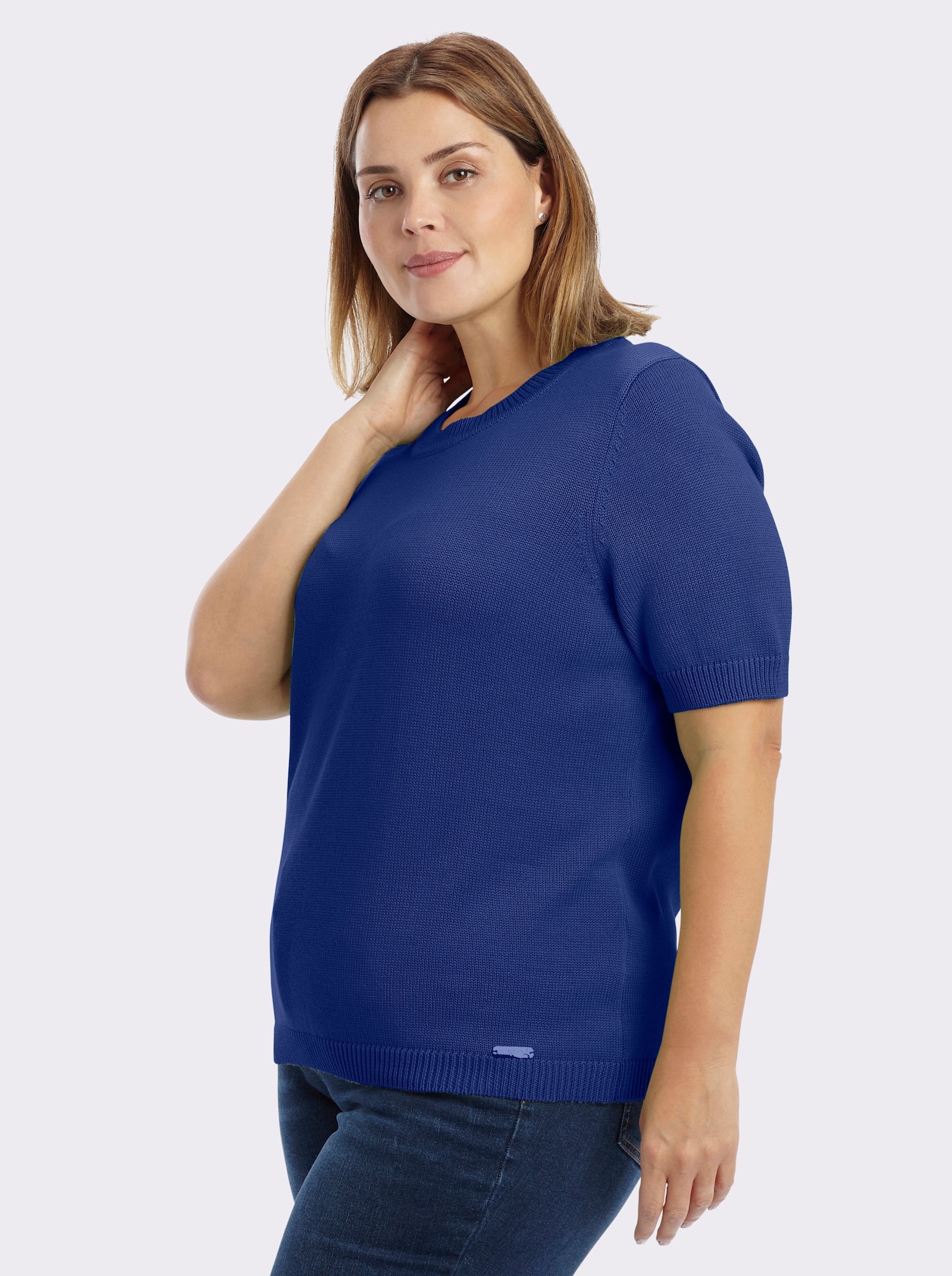 Kurzarmpullover mit Rippabschlüssen - royalblau