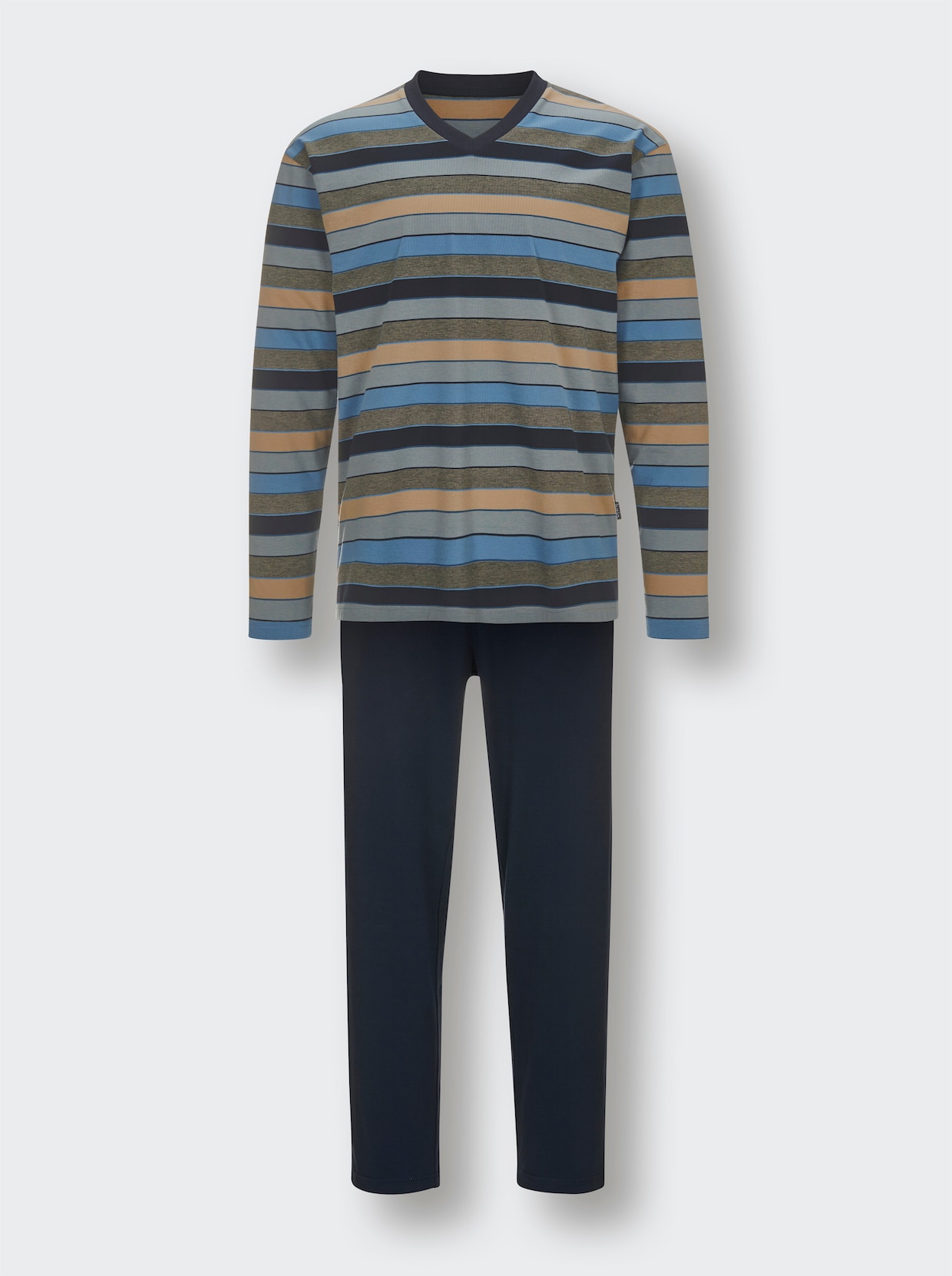Hajo Pyjama - marine/beige gestreept