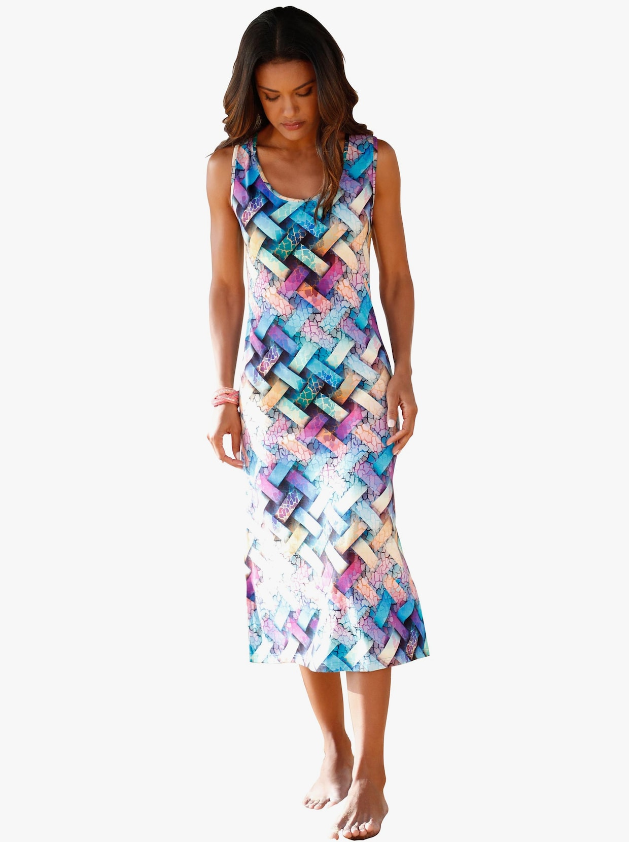 Letné šaty - Tyrkysovo-fialový vzor