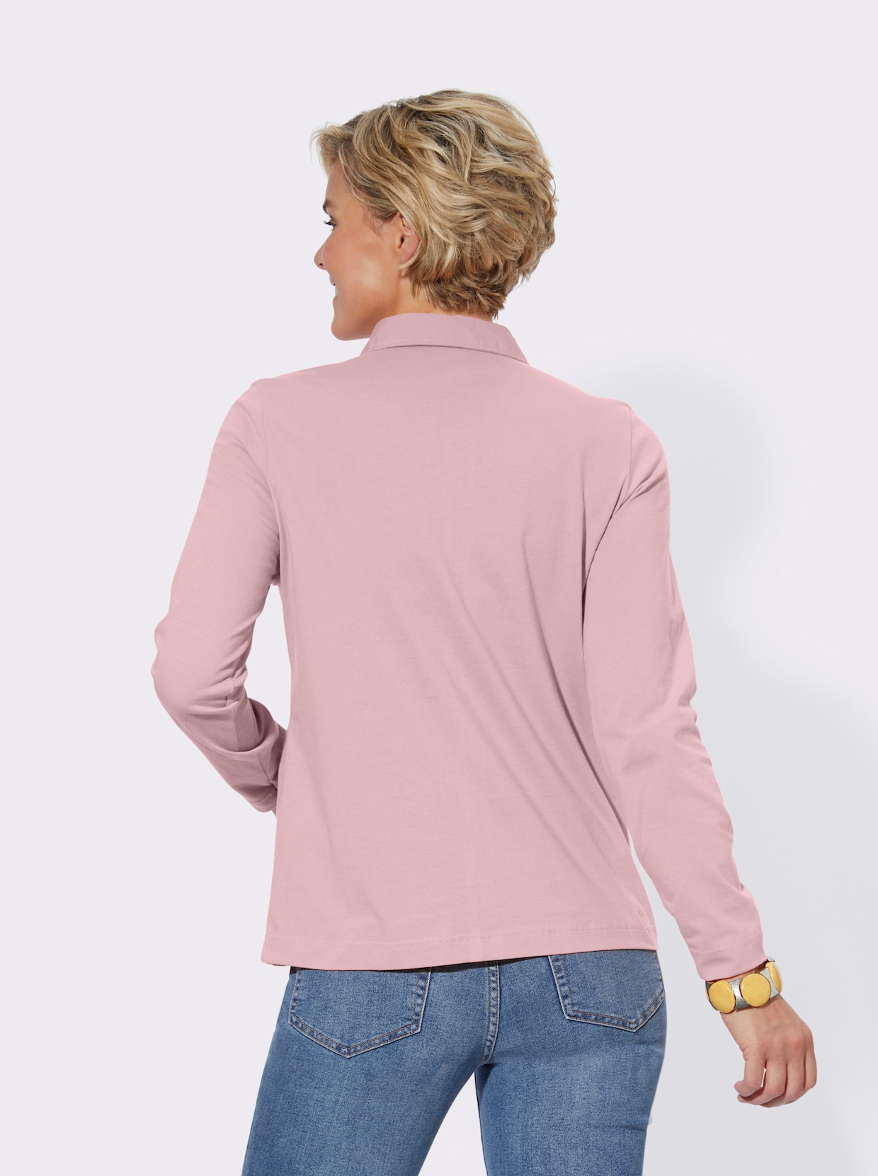 Langarm-Poloshirt - rosé