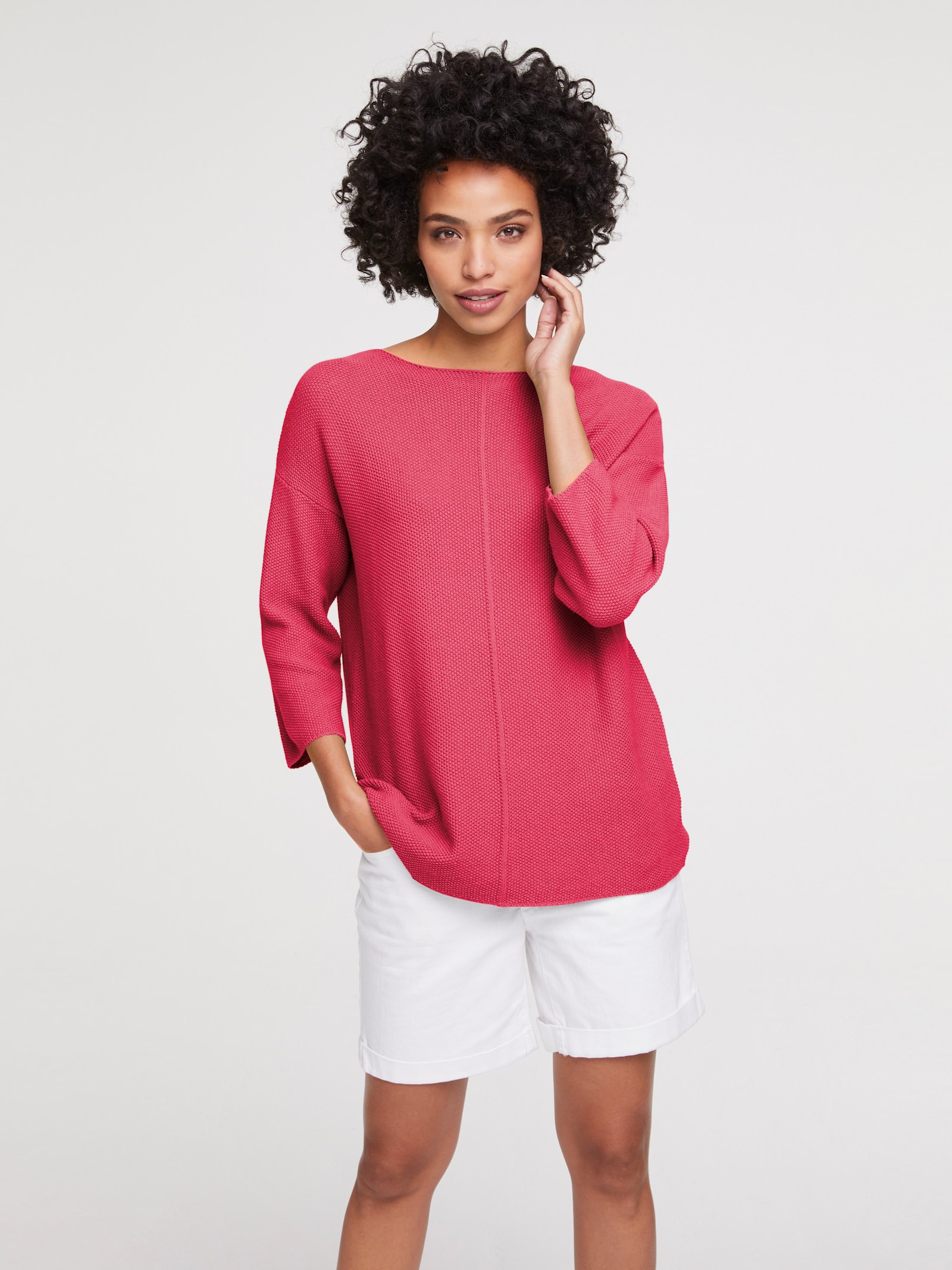 heine Gebreide pullover met effecttricot - framboos