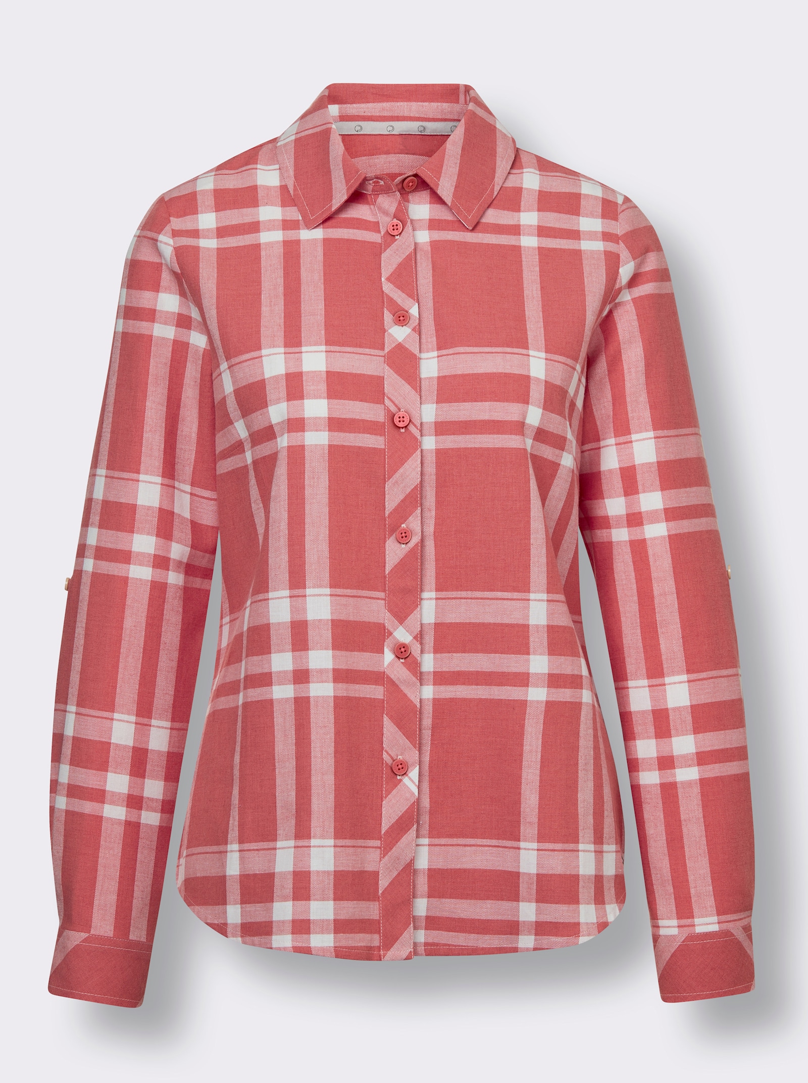 CREATION L PREMIUM Baumwollbluse mit Woll-Anteil - grapefruit-ecru-kariert