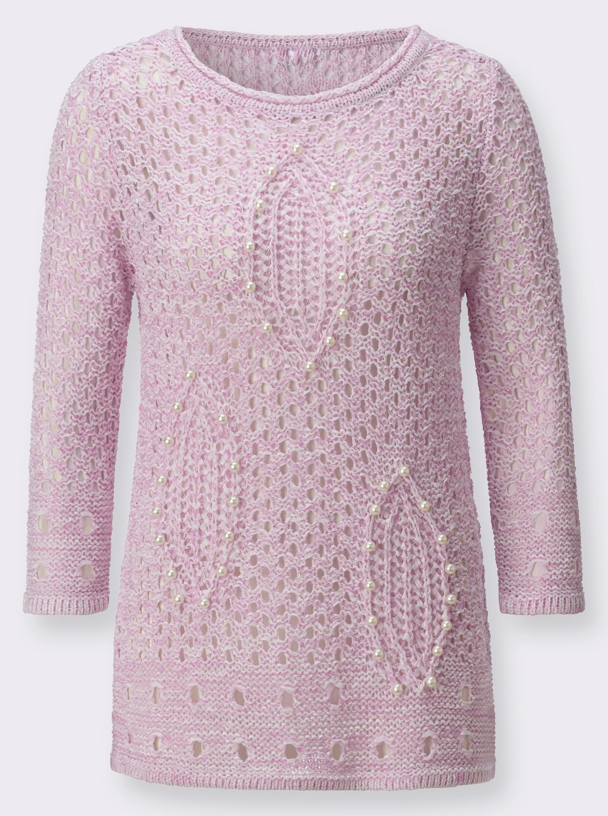 Ajourpullover - ecru-orchidee-meliert