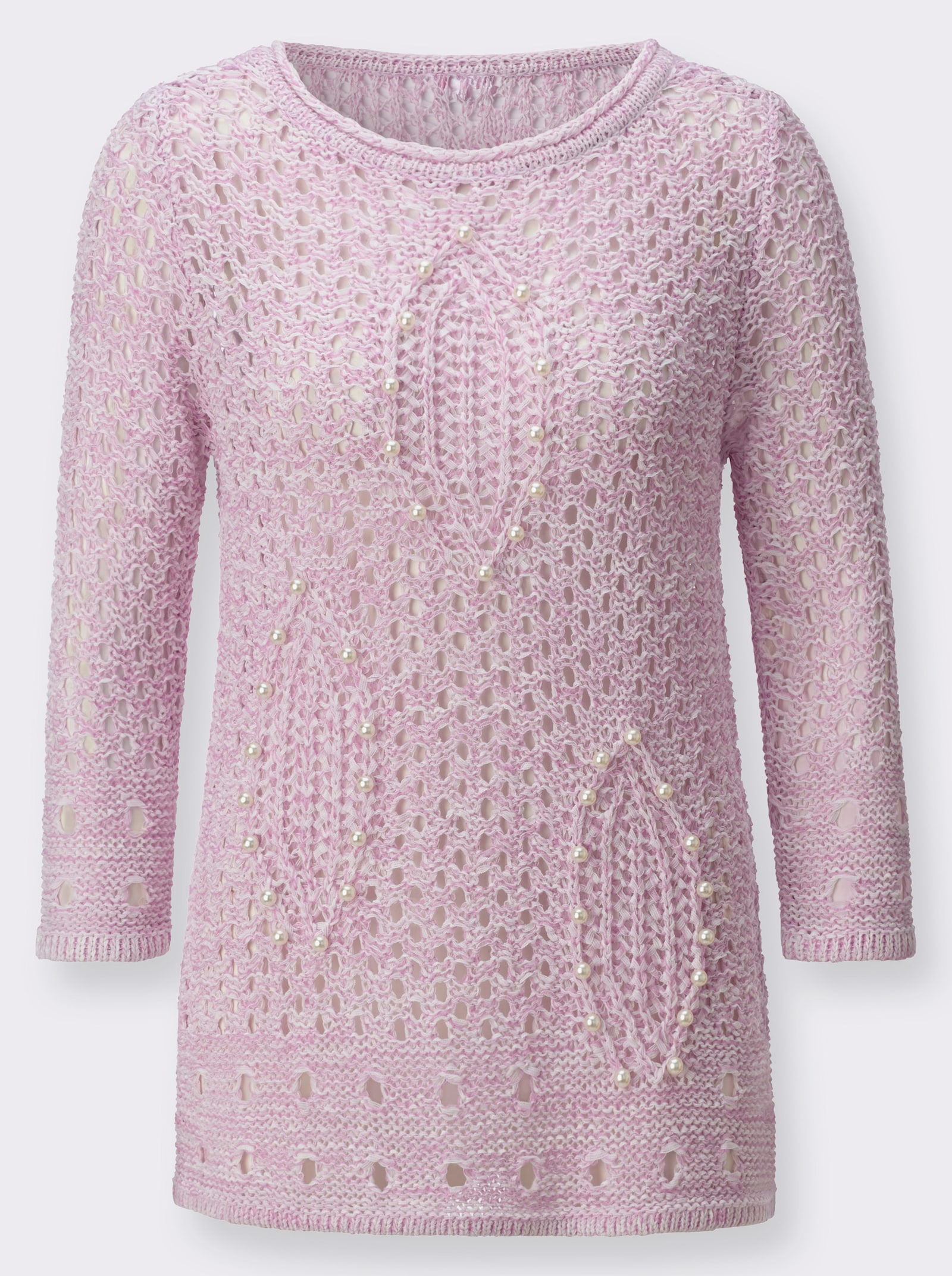 Ajourpullover mit Polyacryl - ecru-orchidee-meliert