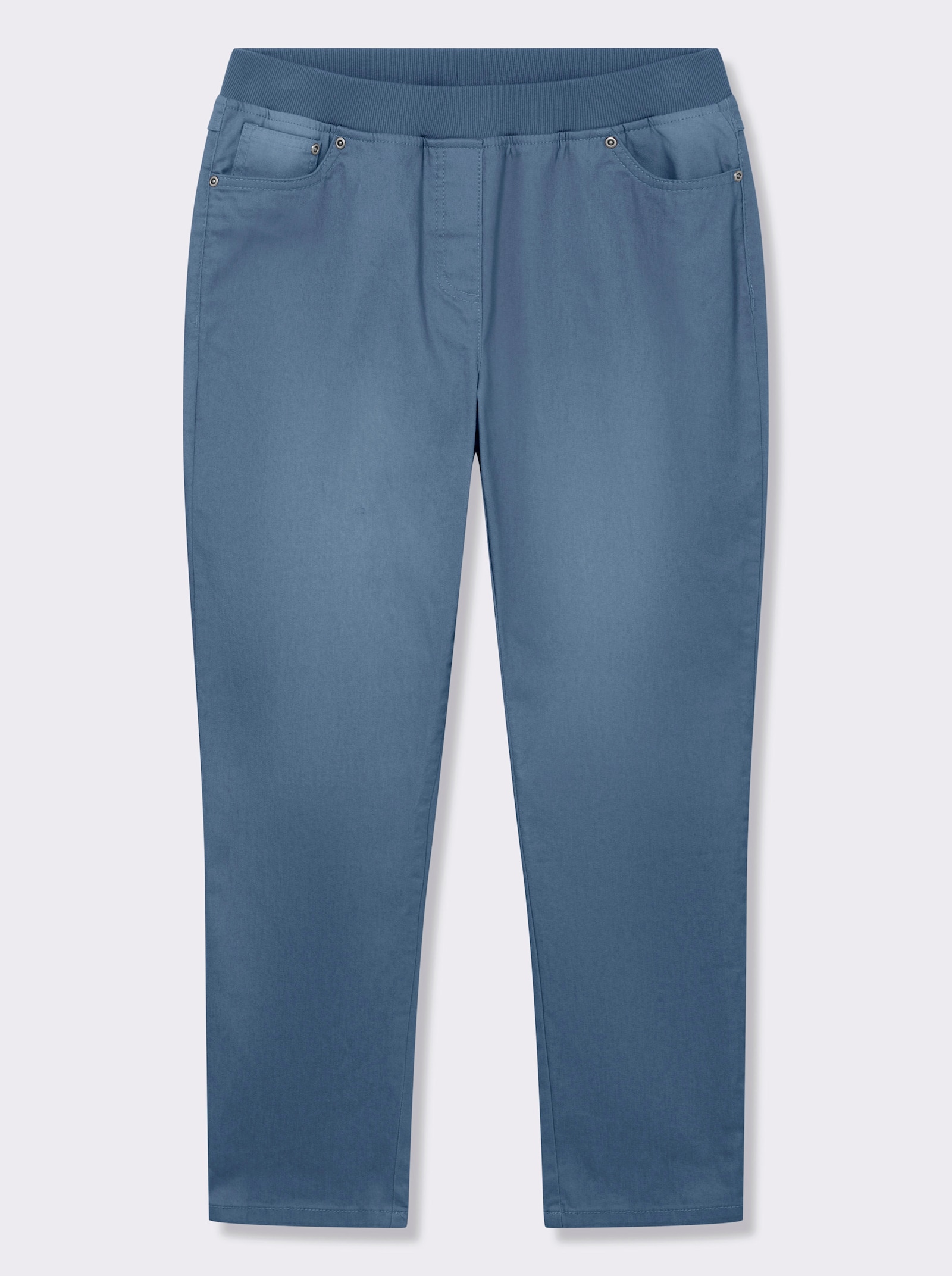 Schlupfjeans mit geripptem Strick-Dehnbund - blue-bleached