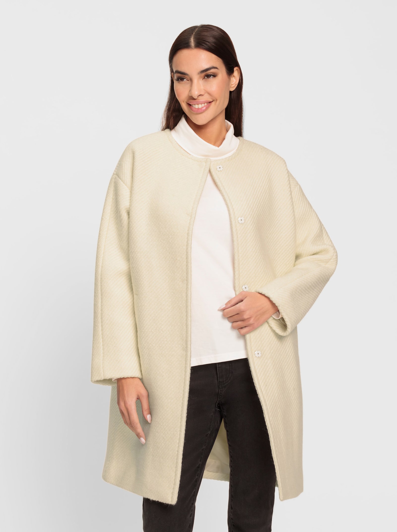 heine Manteau en laine avec patte de boutonnage invisible - écru