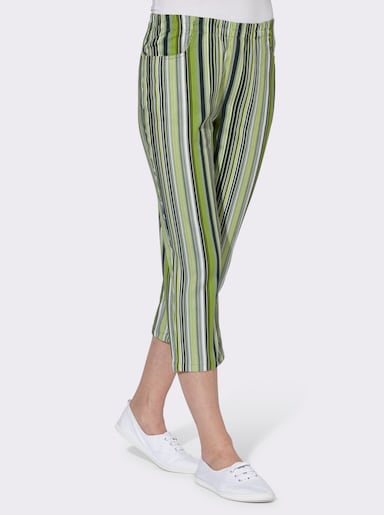 Caprihose aus reiner Baumwolle - grün-gestreift