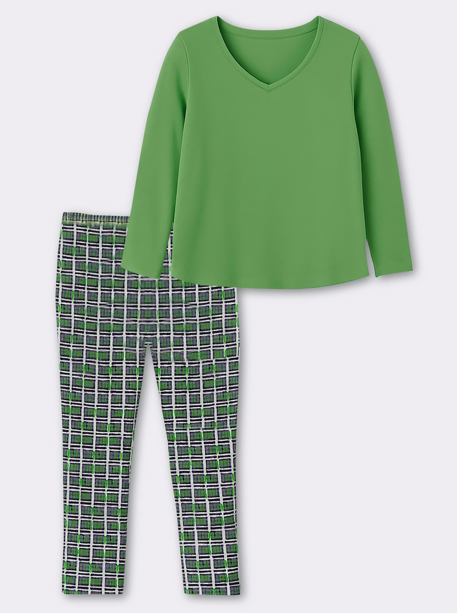 wäschepur Schlafanzug mit gemusterter Hose - apfel-schwarz-kariert