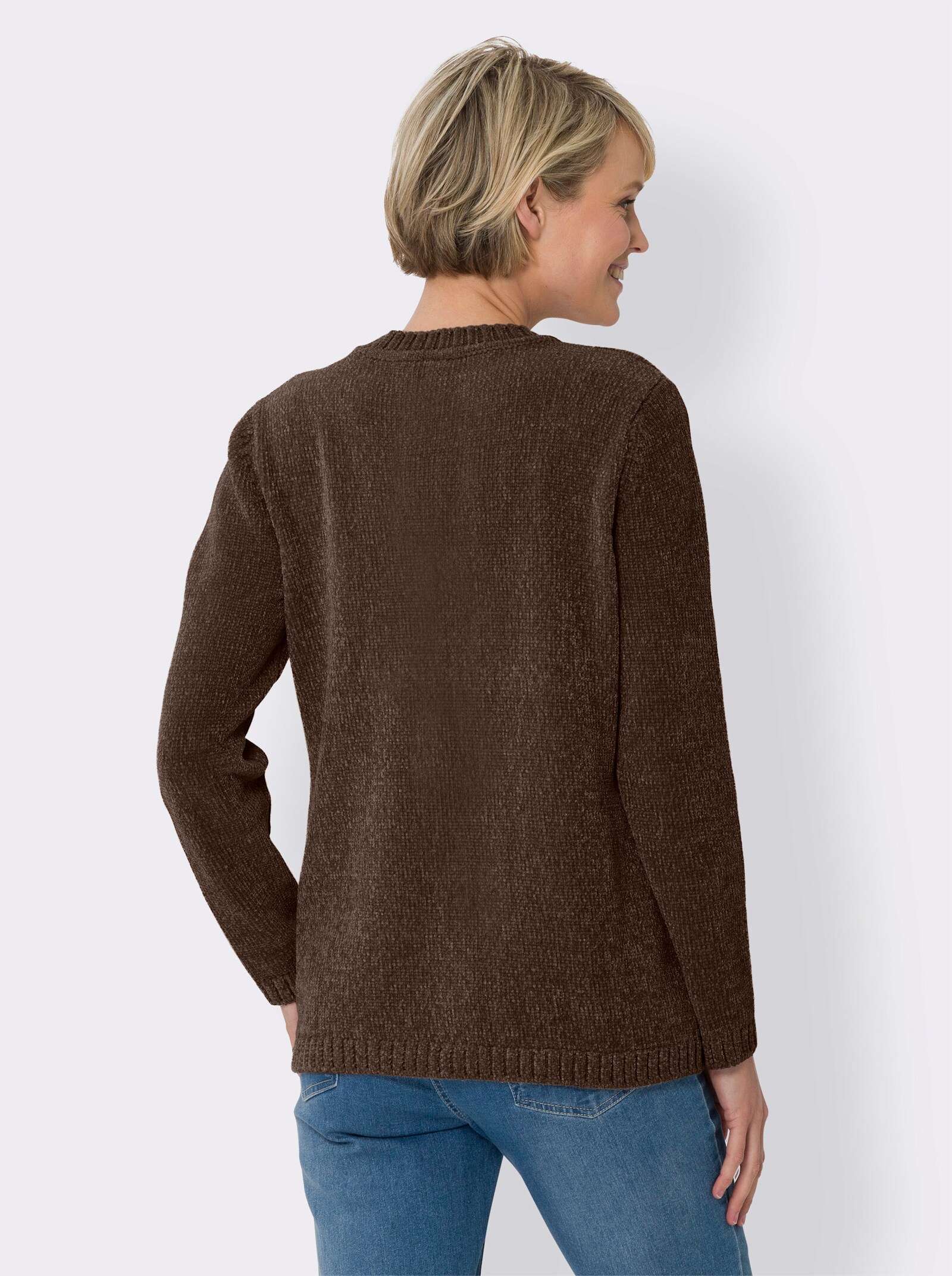 Pullover met lange mouwen in chenille - chocolade