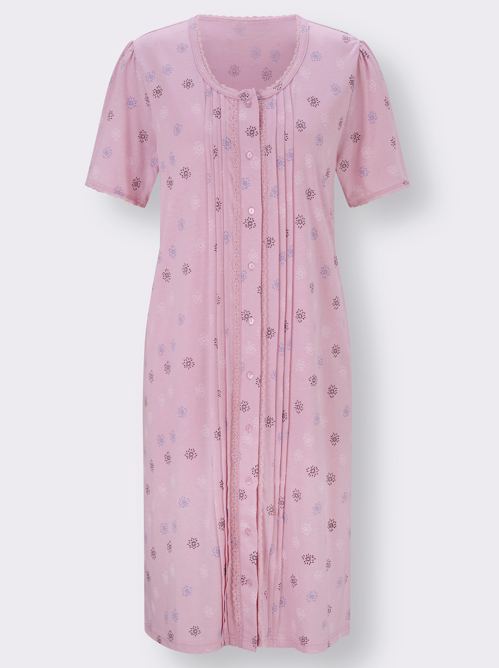 wäschepur Nachthemd mit Biesen- und Spitzen-Deko - rosé-bedruckt