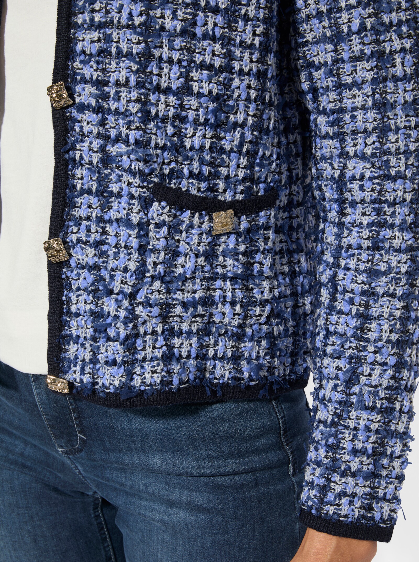 Cardigan in Bouclé-Optik - royalblau-weiß-gemustert
