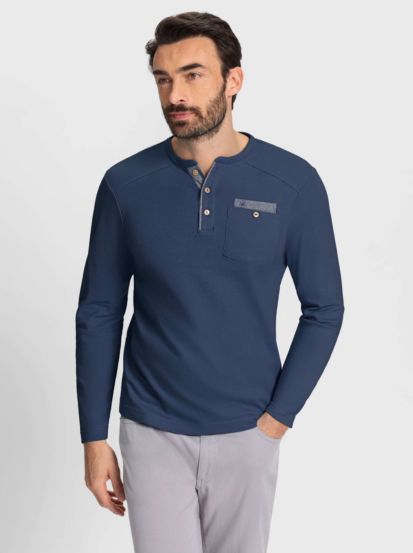 Marco Donati Langarmshirt aus Baumwolle - dunkelblau