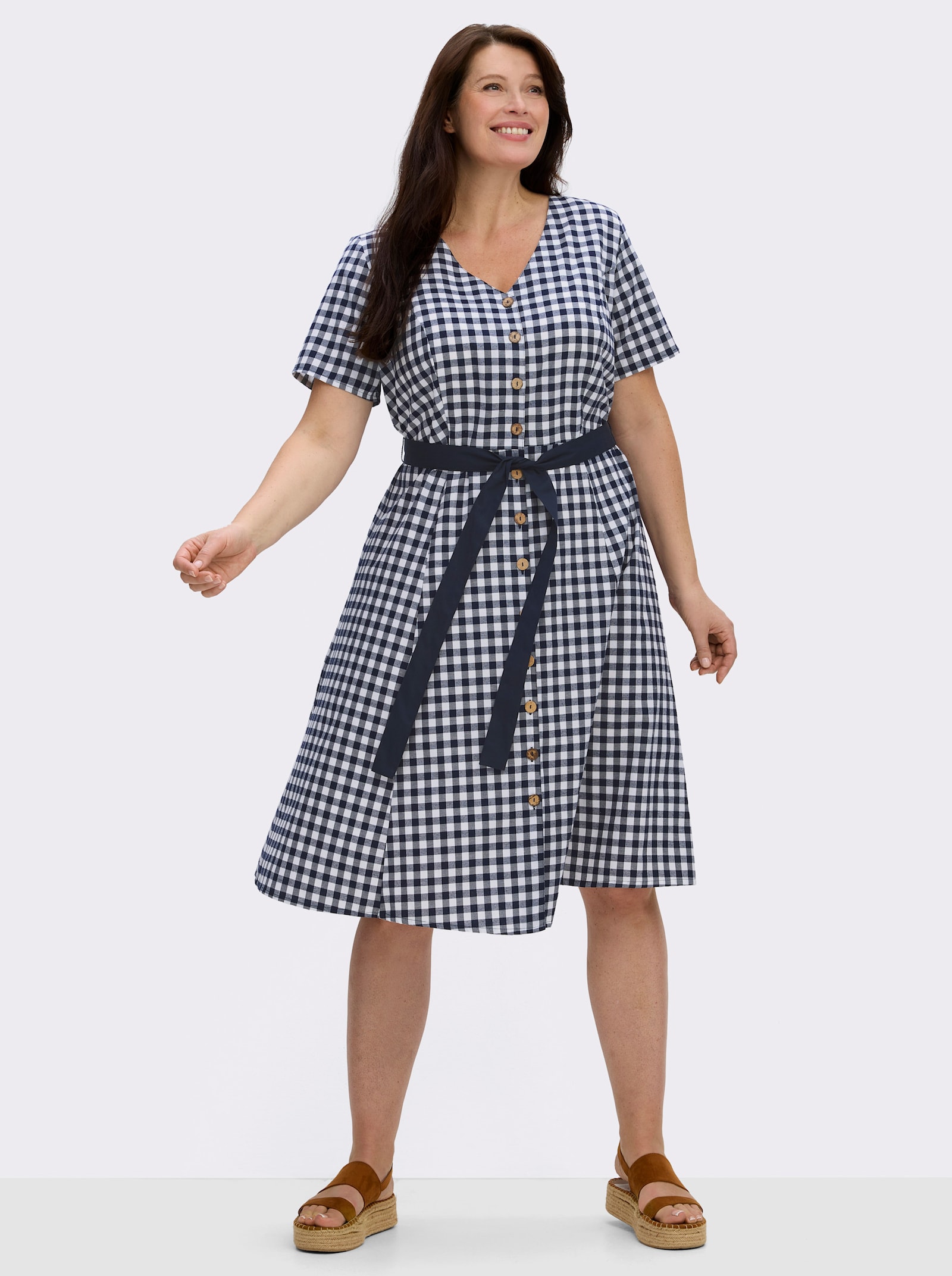  Trachtenkleid mit Bindegürtel - marine-weiß-kariert