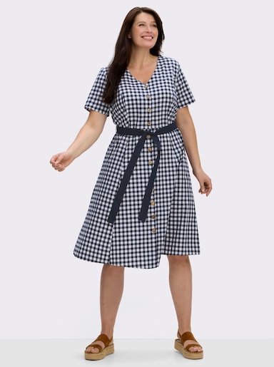  Trachtenkleid mit Bindegürtel - marine-weiß-kariert