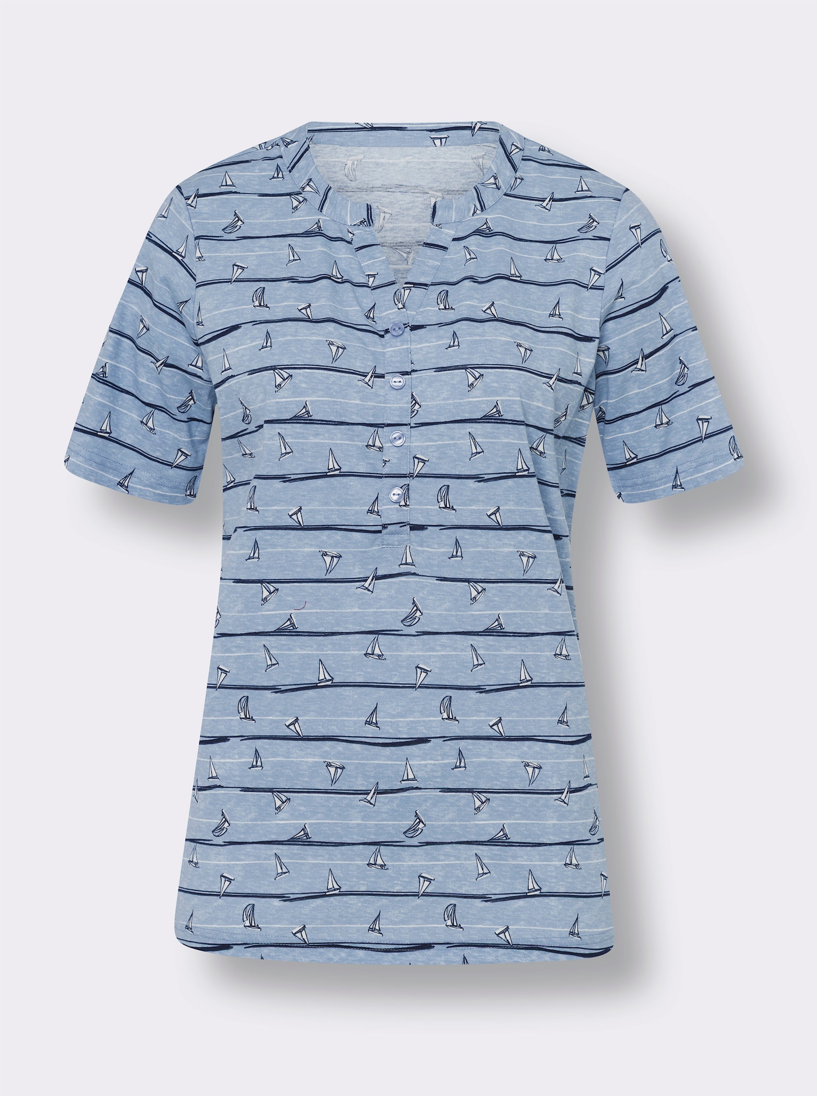 Kurzarmshirt mit maritimem Dessin - bleu-marine-bedruckt