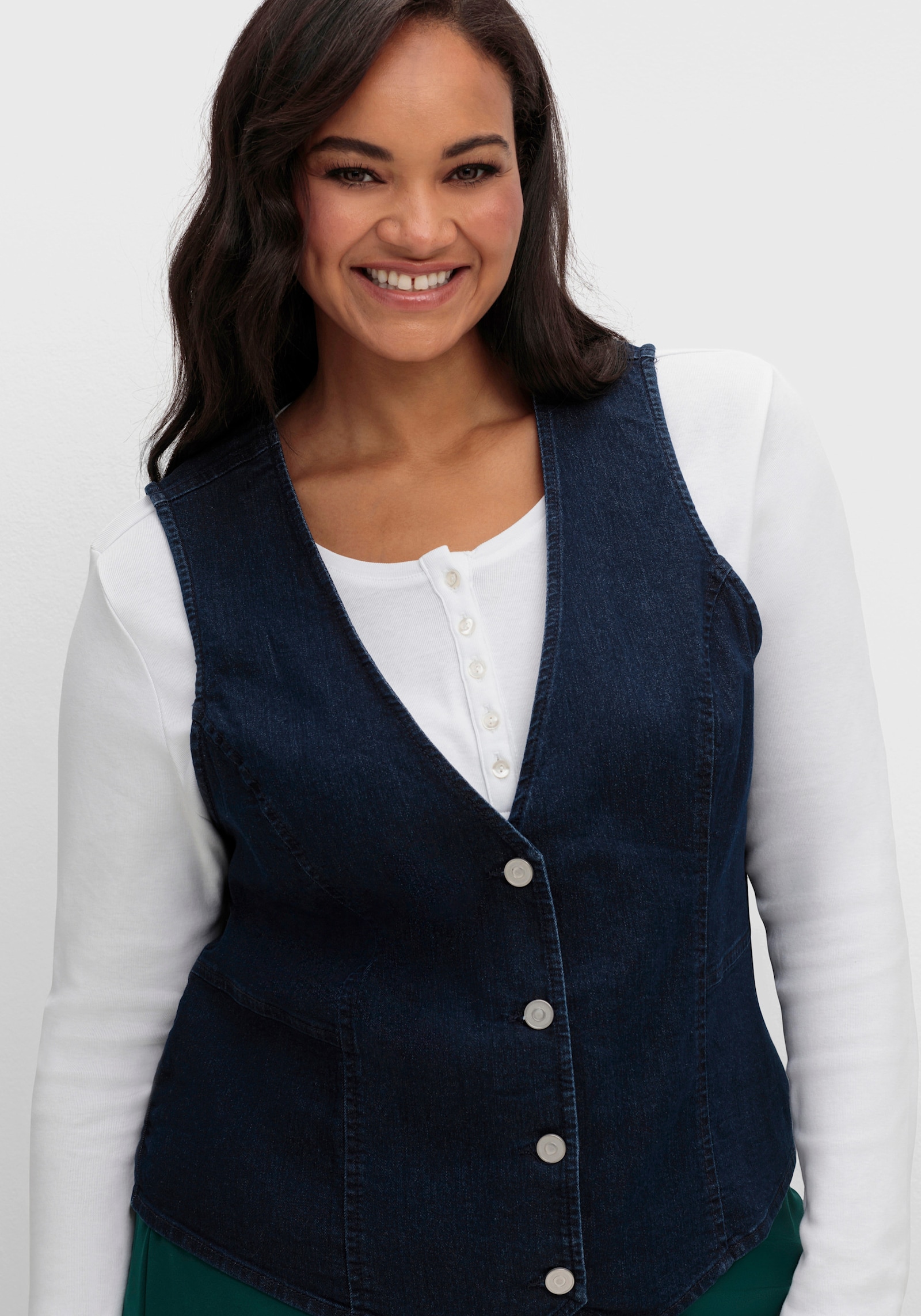 Jeansweste mit spitz zulaufendem Saum vorne - dark blue