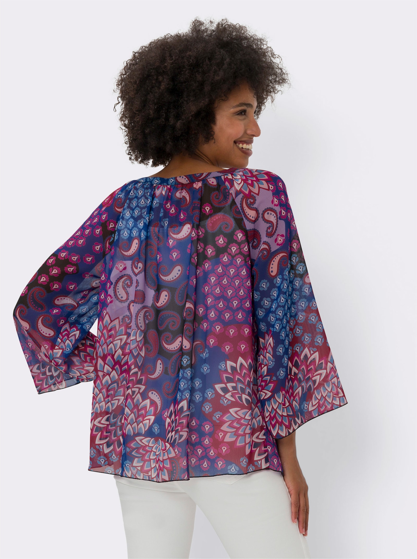 heine Druckbluse aus Chiffon - royalblau-magenta-bedruckt