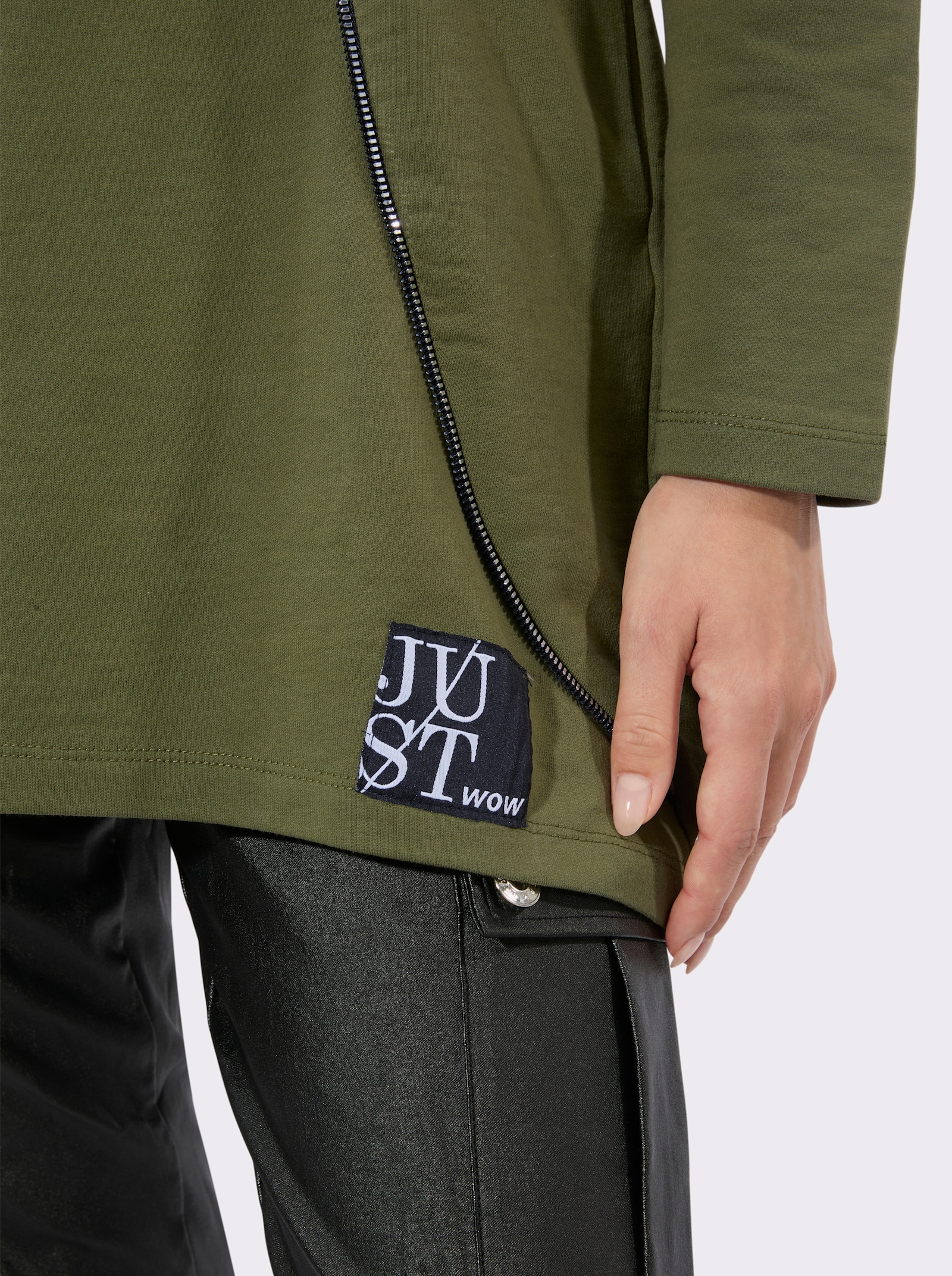 Longsweatshirt mit Zierreißverschluss - oliv