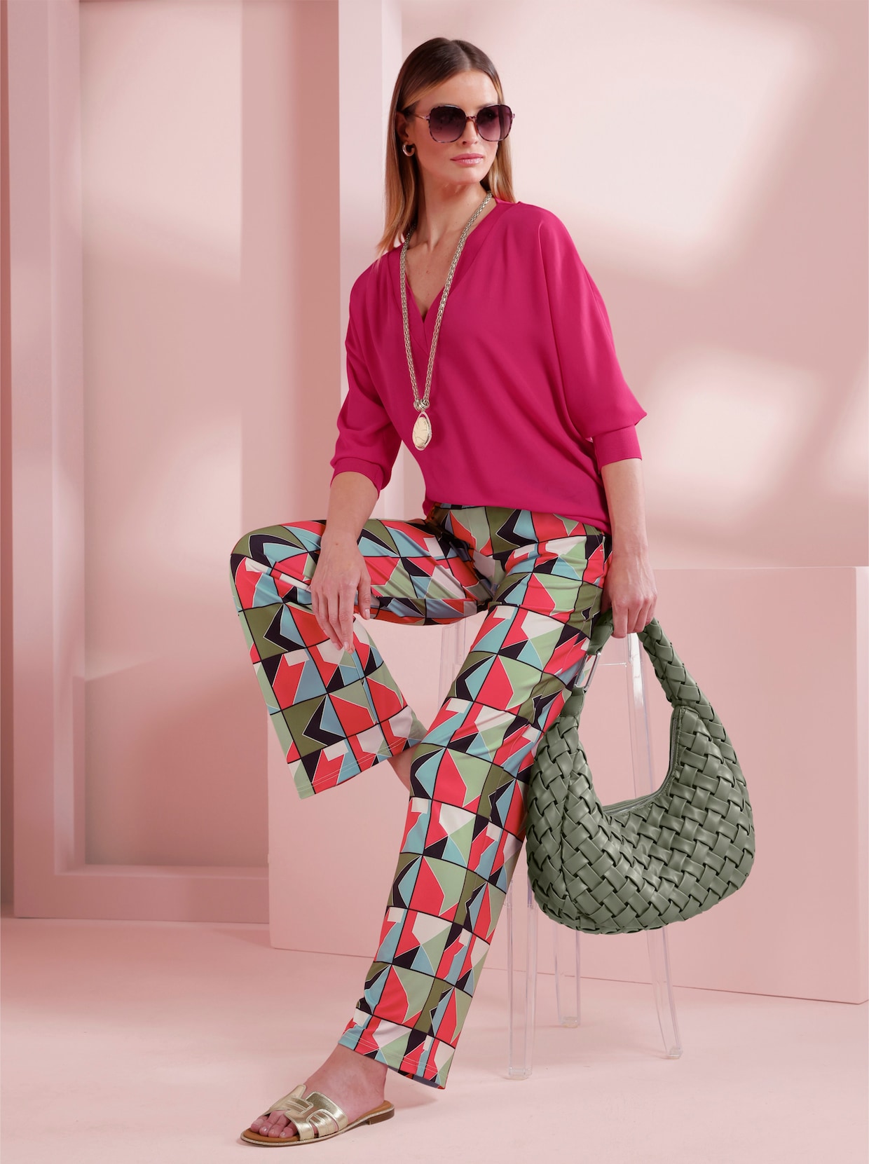 heine Schlupfhose - pink-schwarz-bedruckt