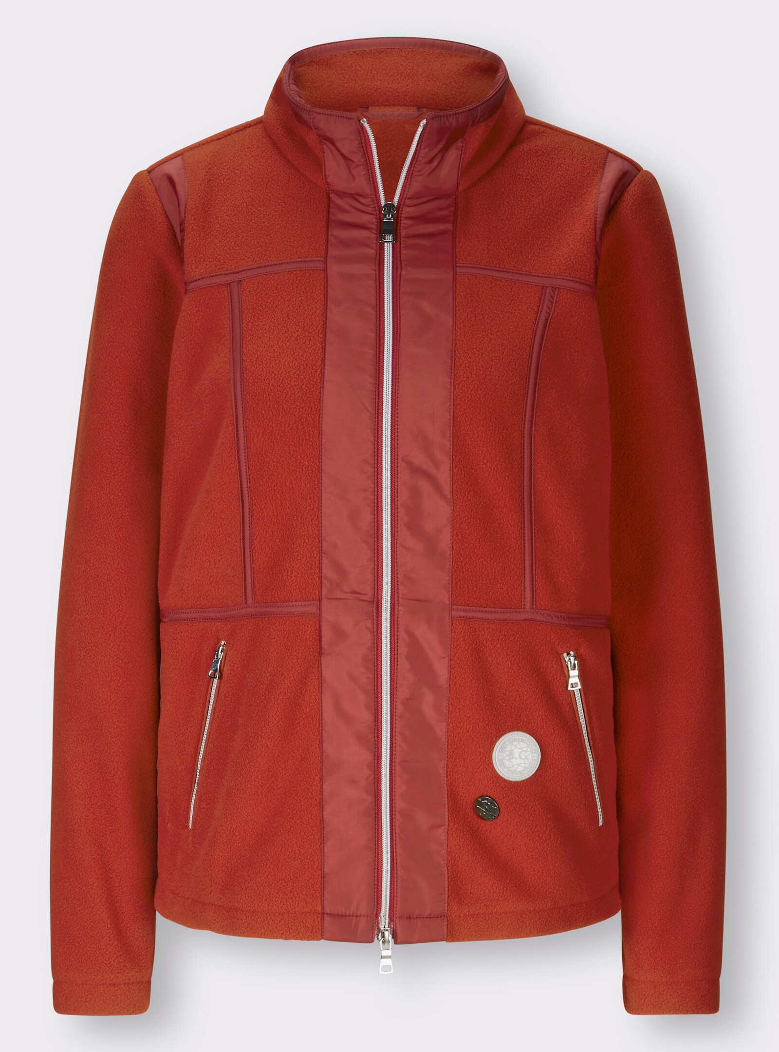 heine Fleecejacke mit Web-Besatz - kirsche