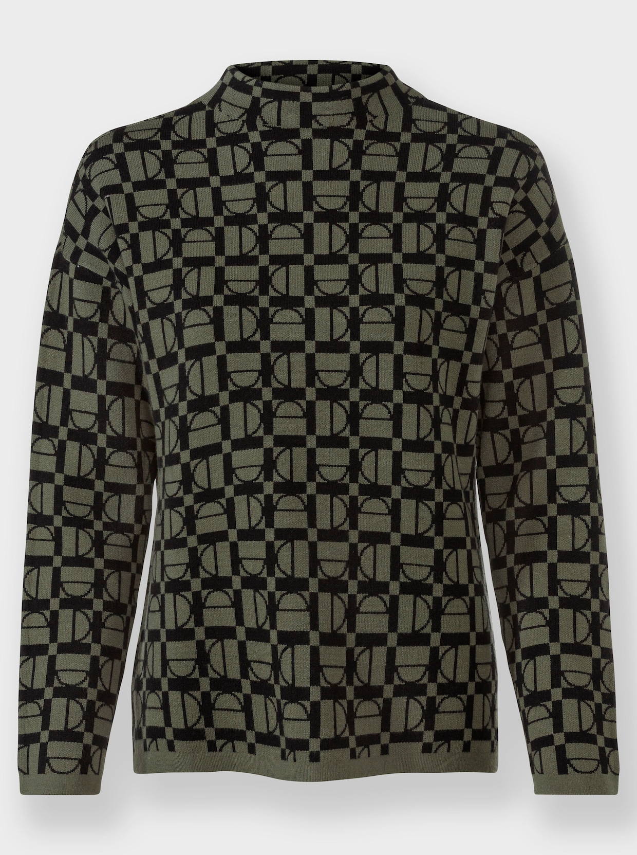 heine Jacquard-Pullover - khaki-schwarz-gemustert