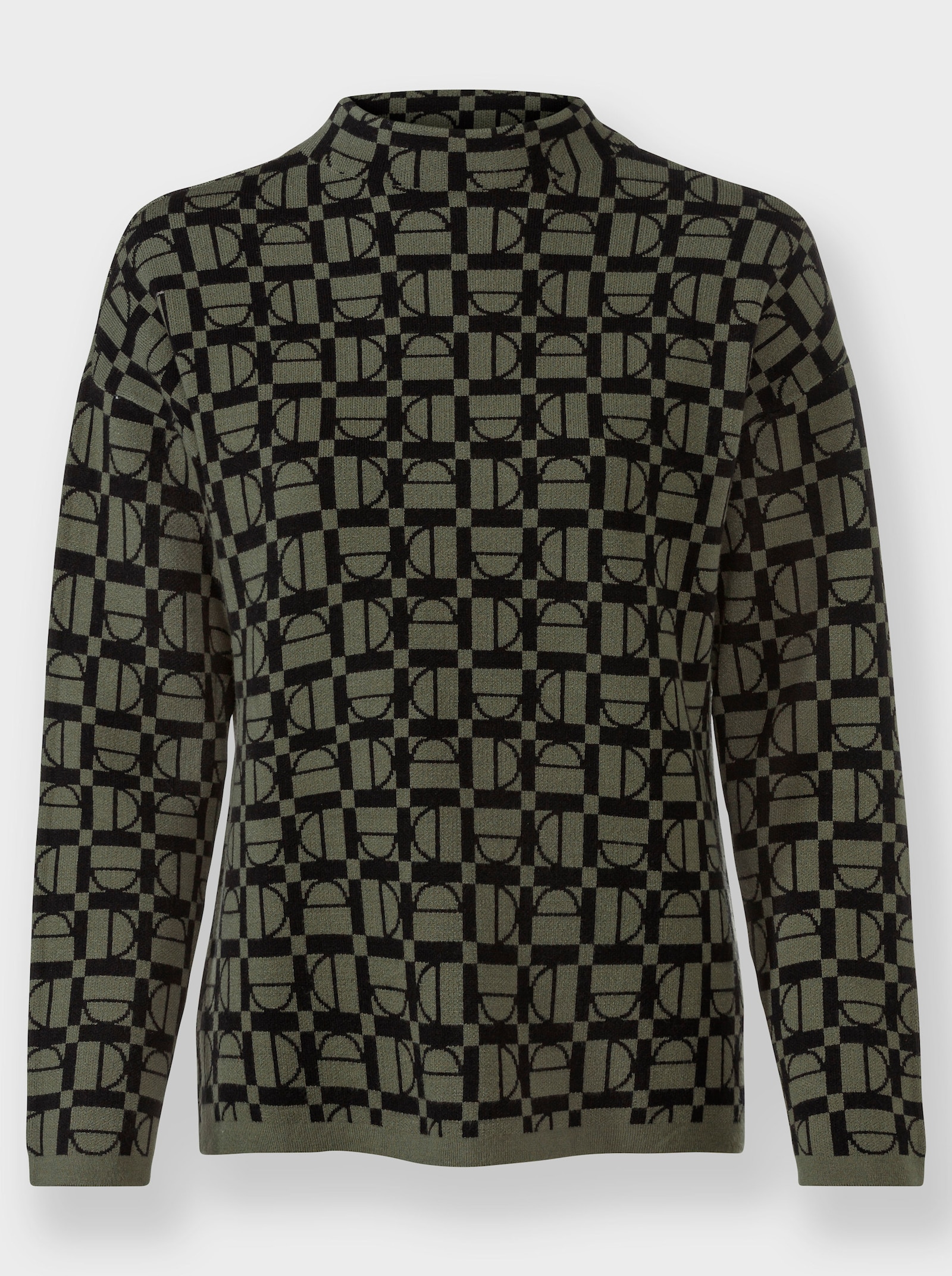 heine Stehkragenpullover in grafischem Jacquard-Muster - khaki-schwarz-gemustert