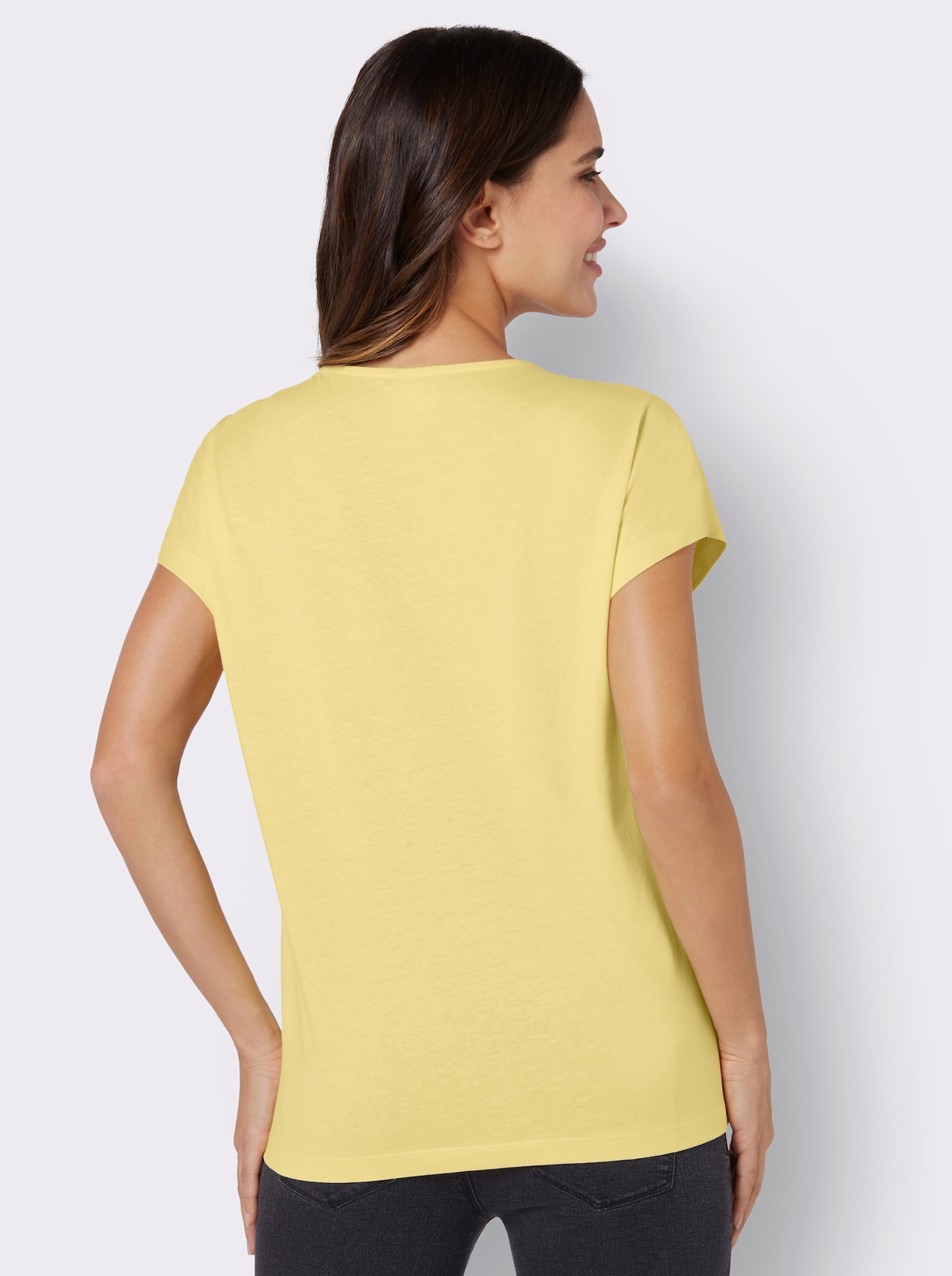 Rundhalsshirt mit platziertem Blumenmuster - zitrone-rosenquarz